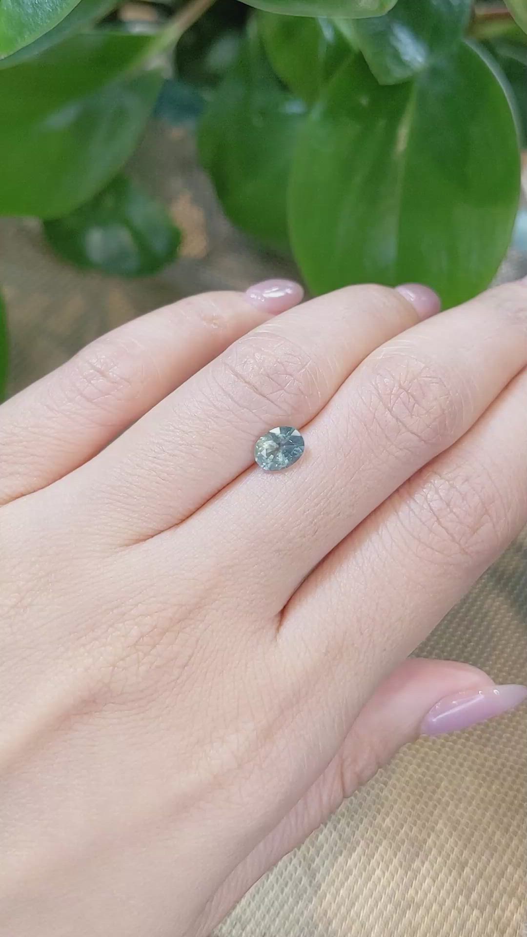 1.29 Ct. Greenish Blue Sapphire from Montana Size Video