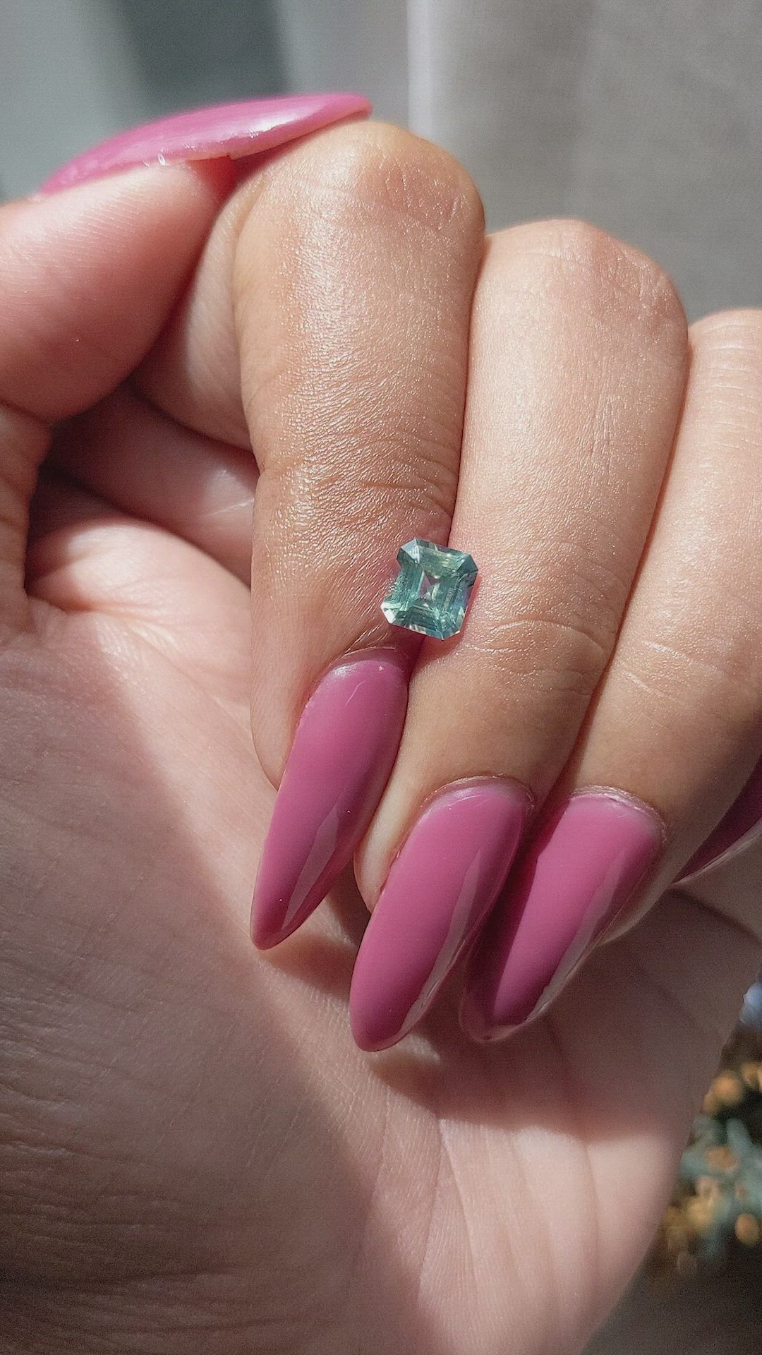 1.07 Ct. Bluish Green Sapphire from Madagascar Size Video