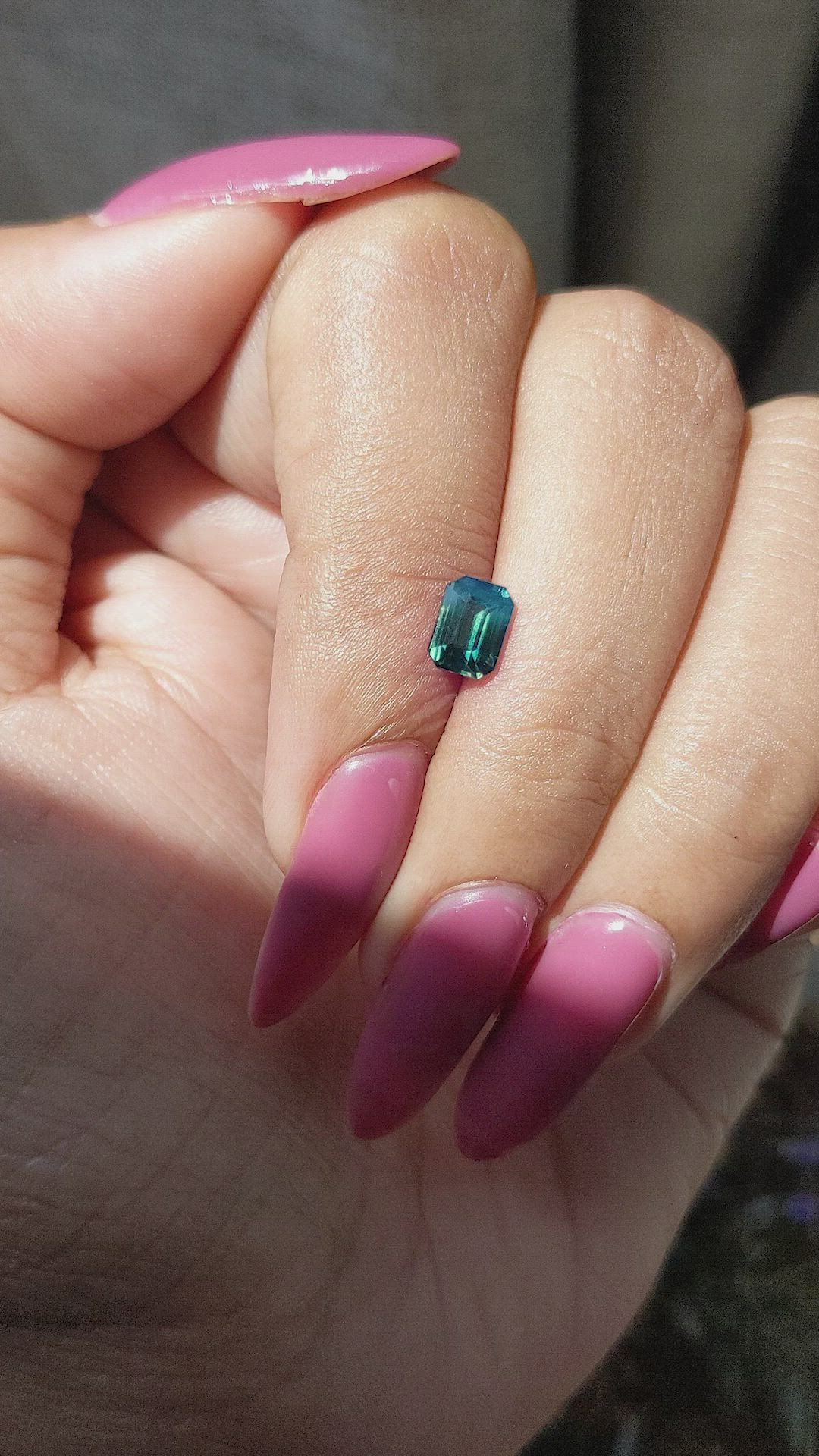 1.01 Ct. Bluish Green Sapphire from Madagascar Size Video