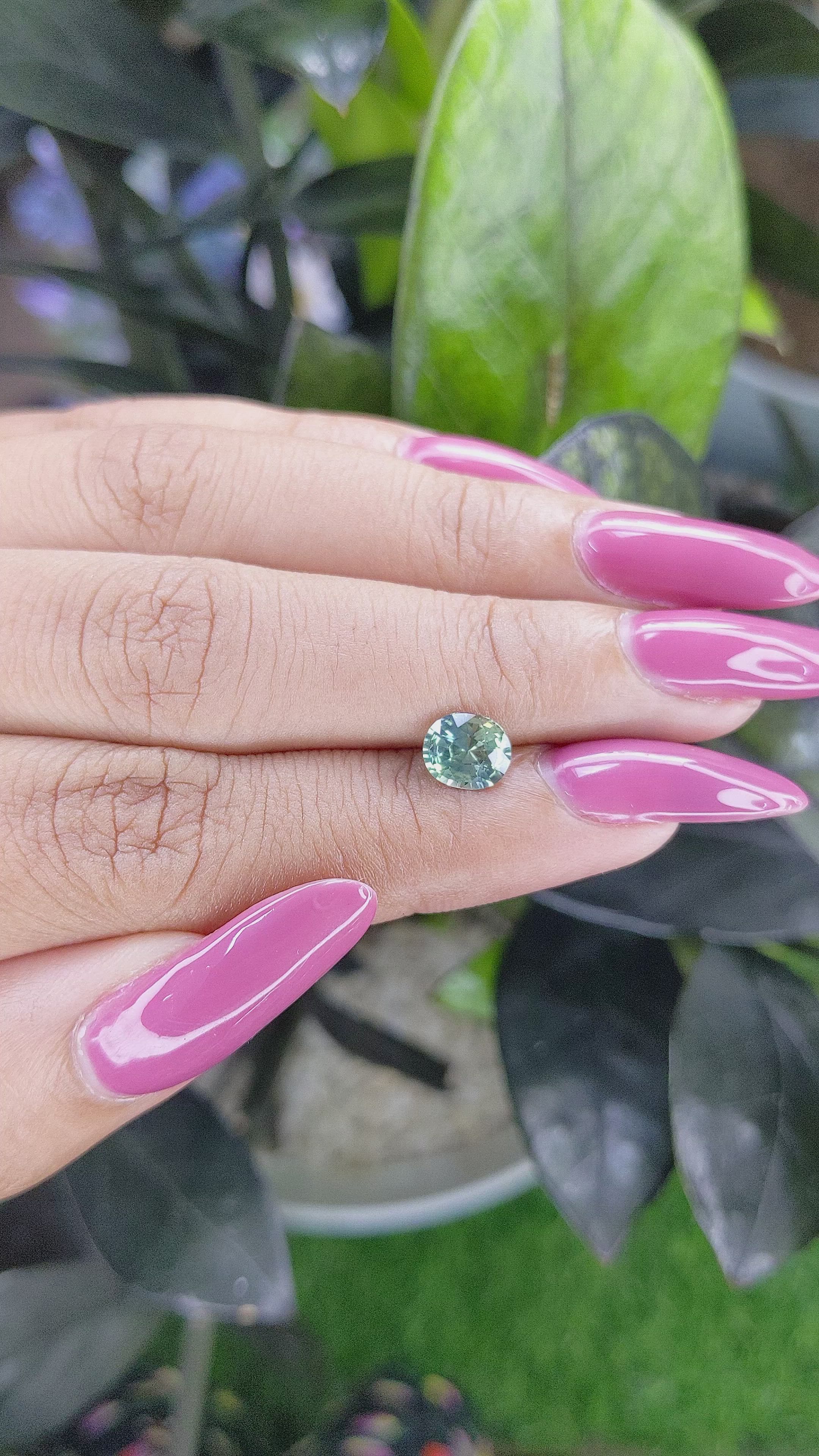 1.13 Ct. Bluish Green Sapphire from Madagascar Size Video