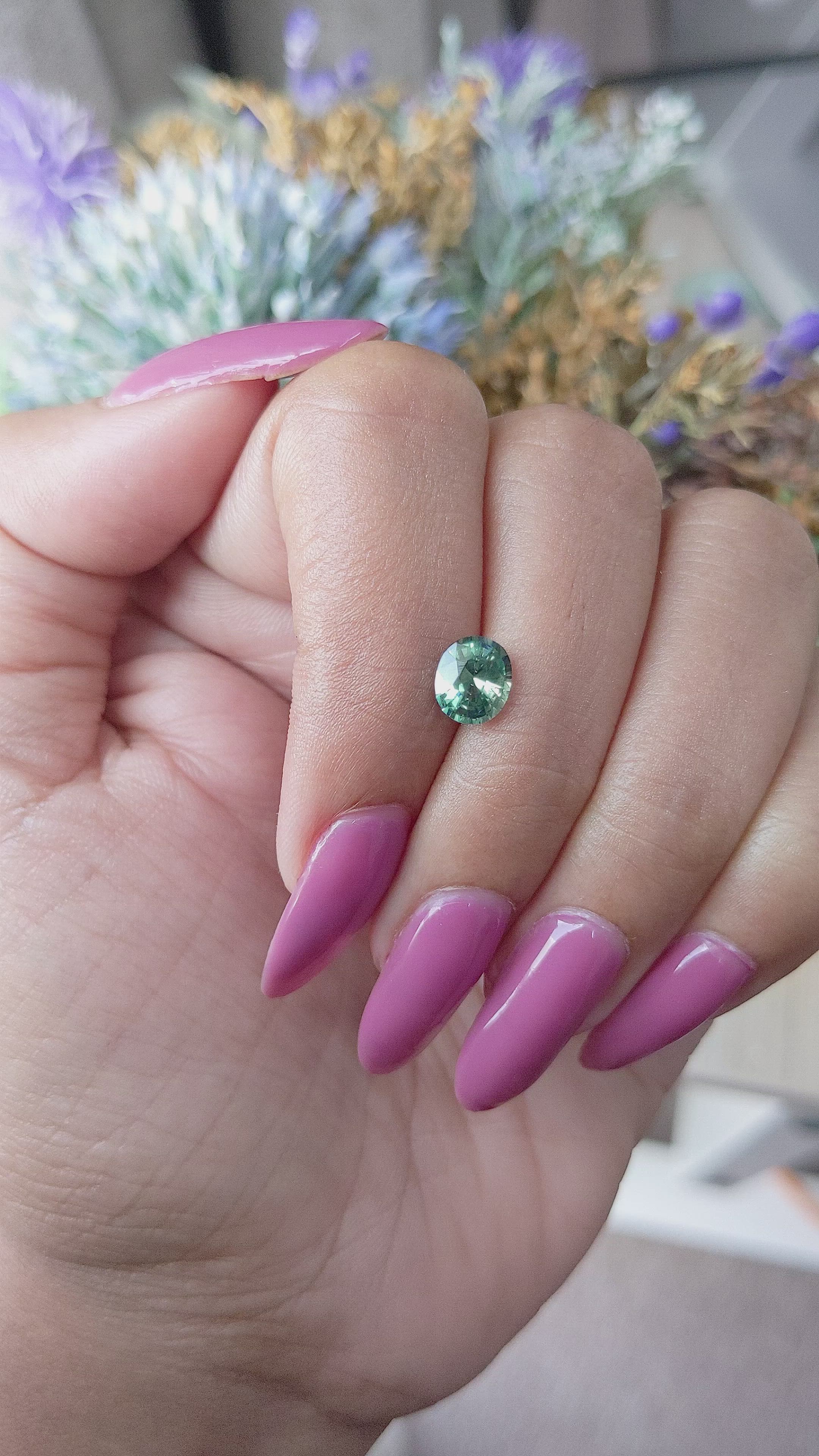 1.13 Ct. Bluish Green Sapphire from Madagascar Size Video