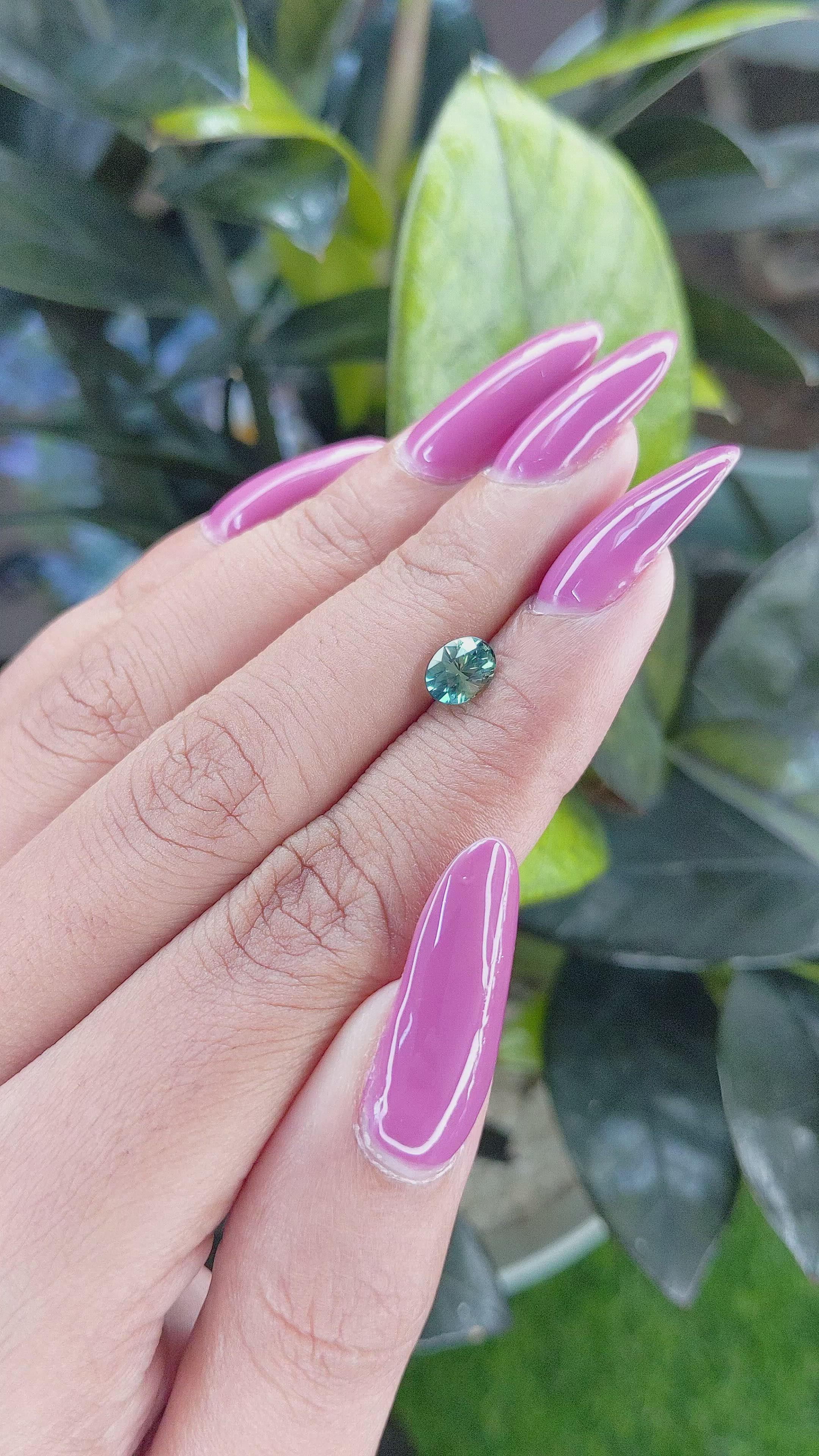 0.99 Ct. Bluish Green Sapphire from Madagascar Size Video