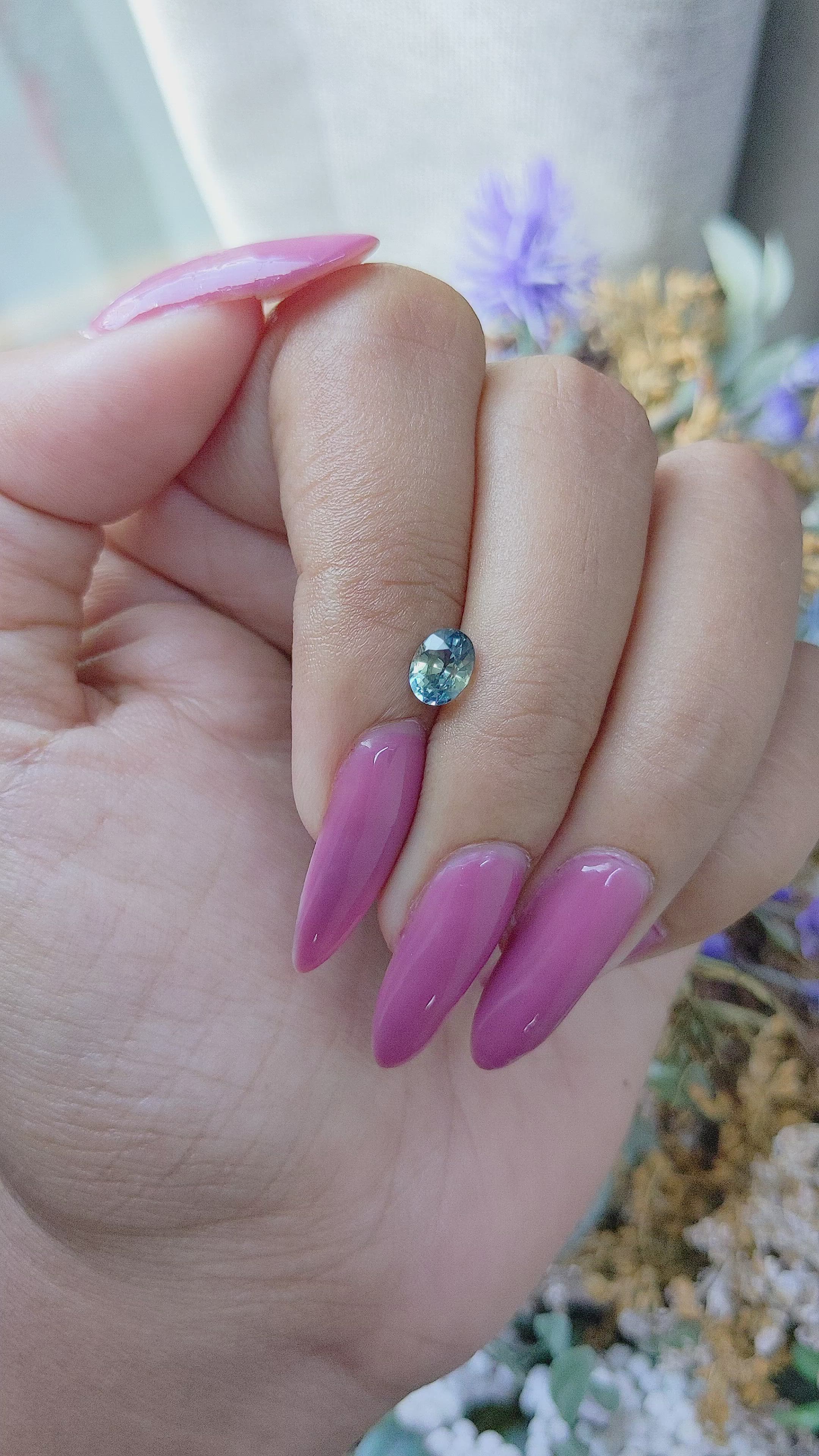 0.89 Ct. Bluish Green Sapphire from Madagascar Size Video