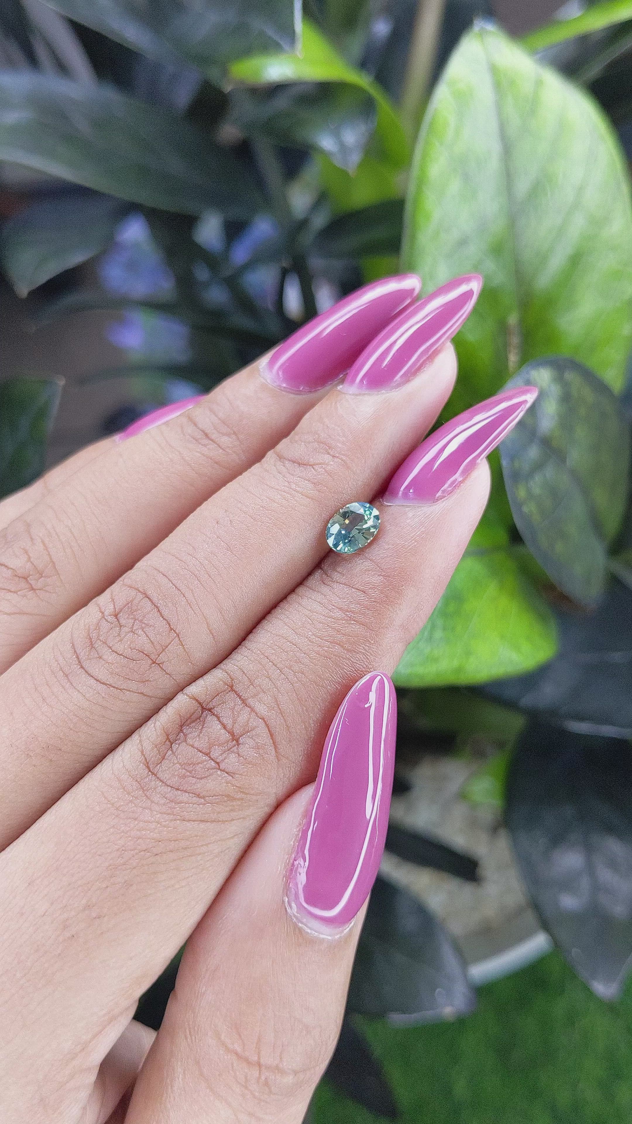 0.89 Ct. Bluish Green Sapphire from Madagascar Size Video