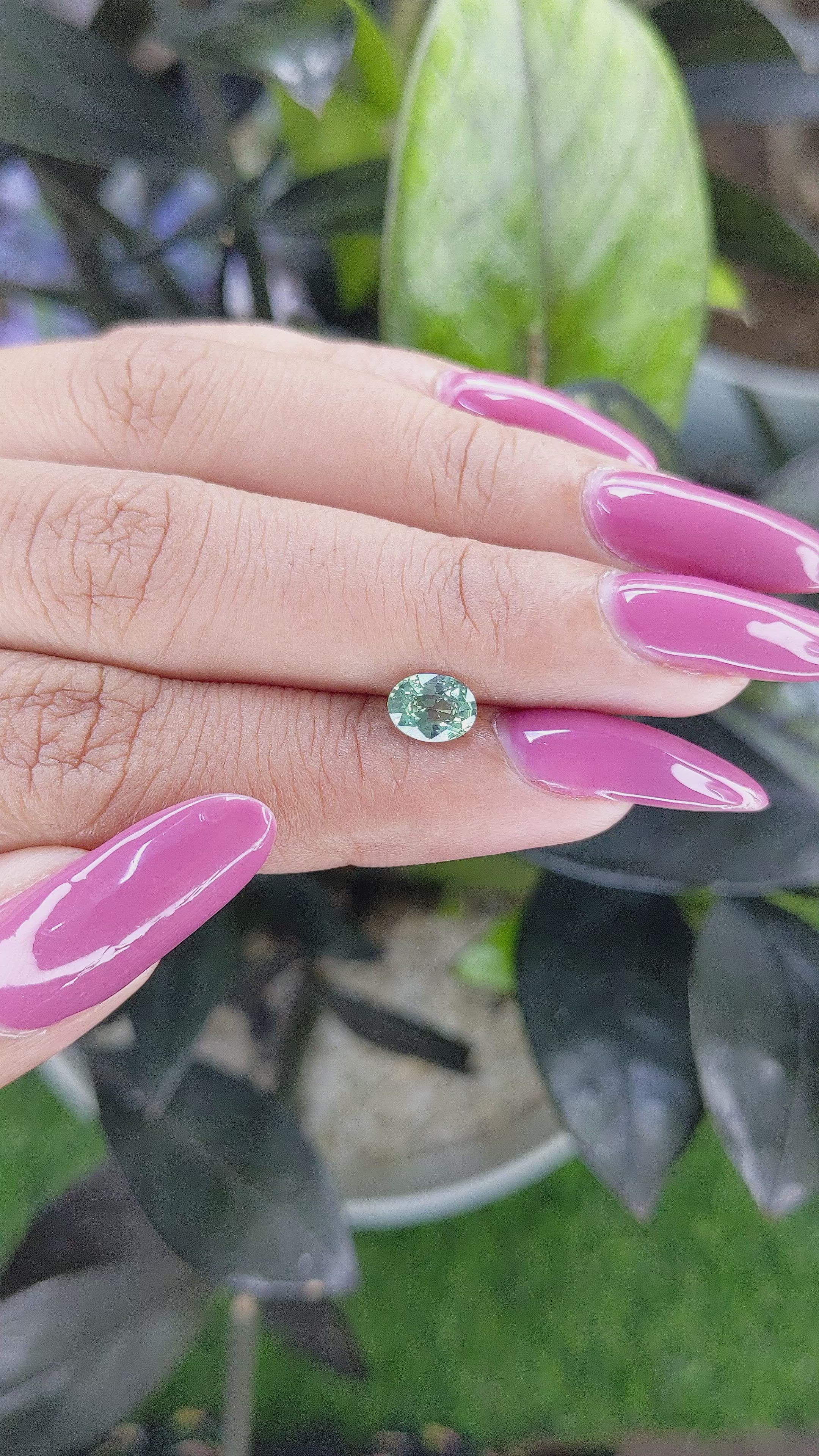 0.98 Ct. Bluish Green Sapphire from Madagascar Size Video