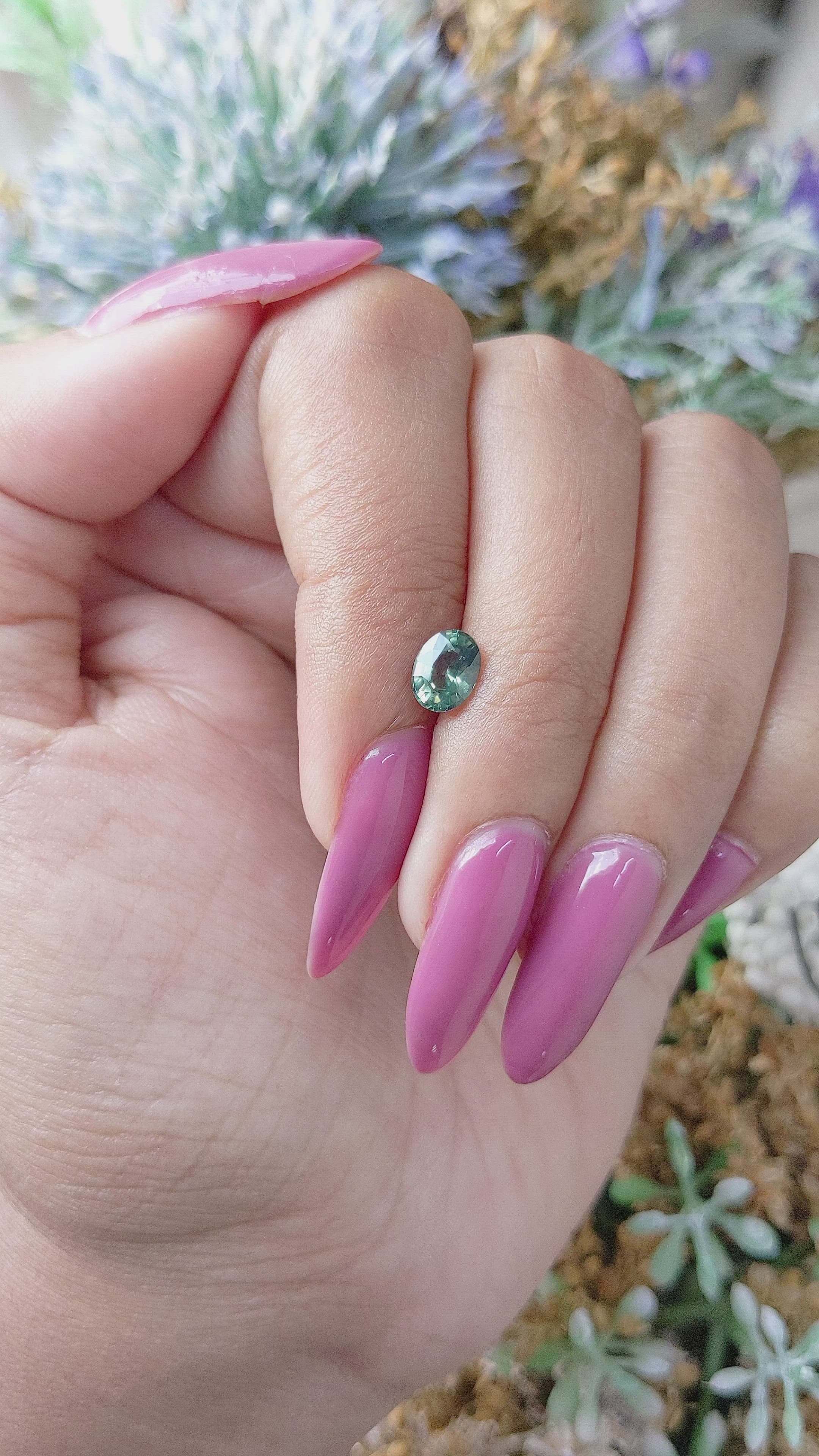 0.98 Ct. Bluish Green Sapphire from Madagascar Size Video