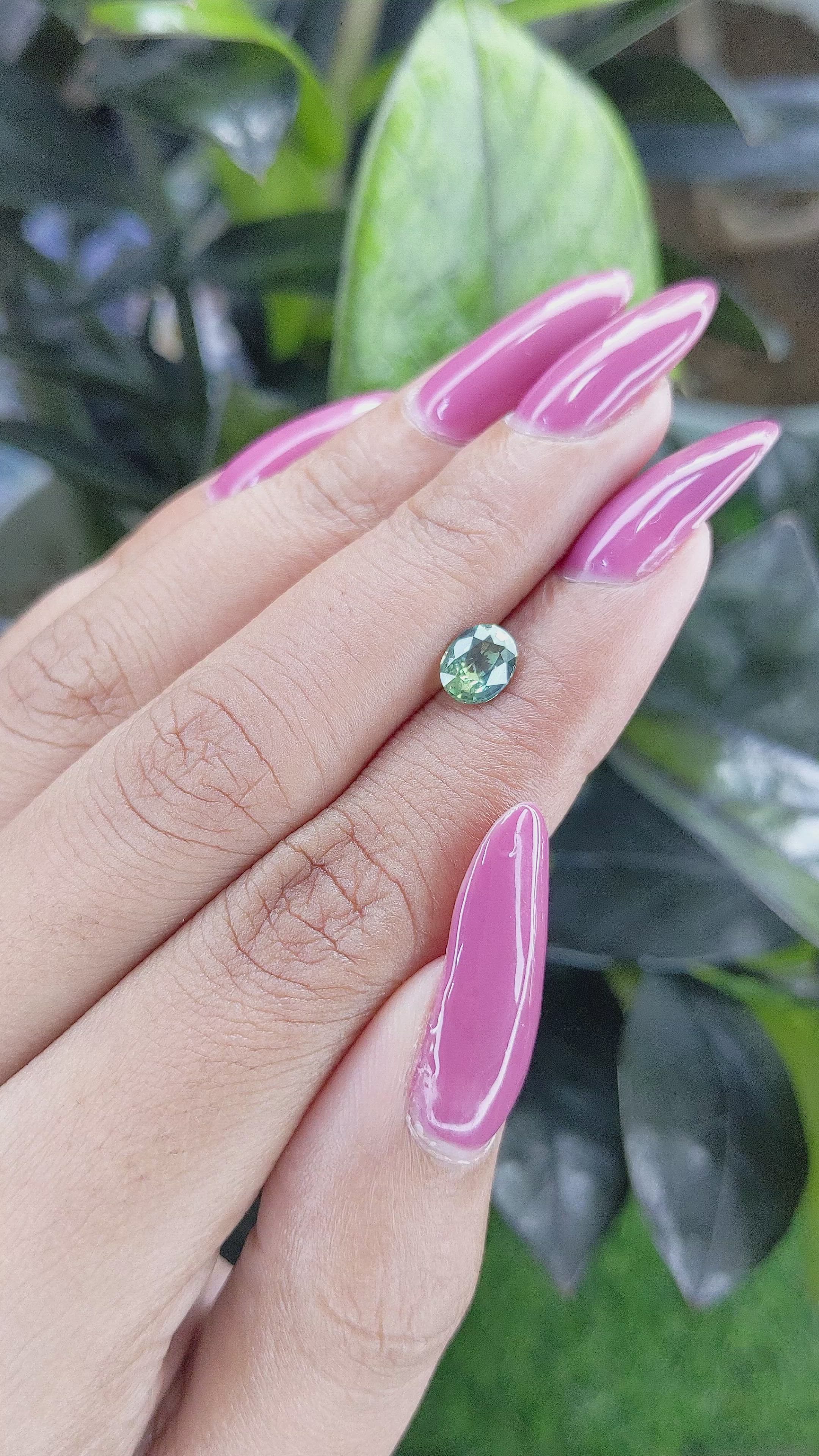 0.99 Ct. Bluish Green Sapphire from Madagascar Size Video