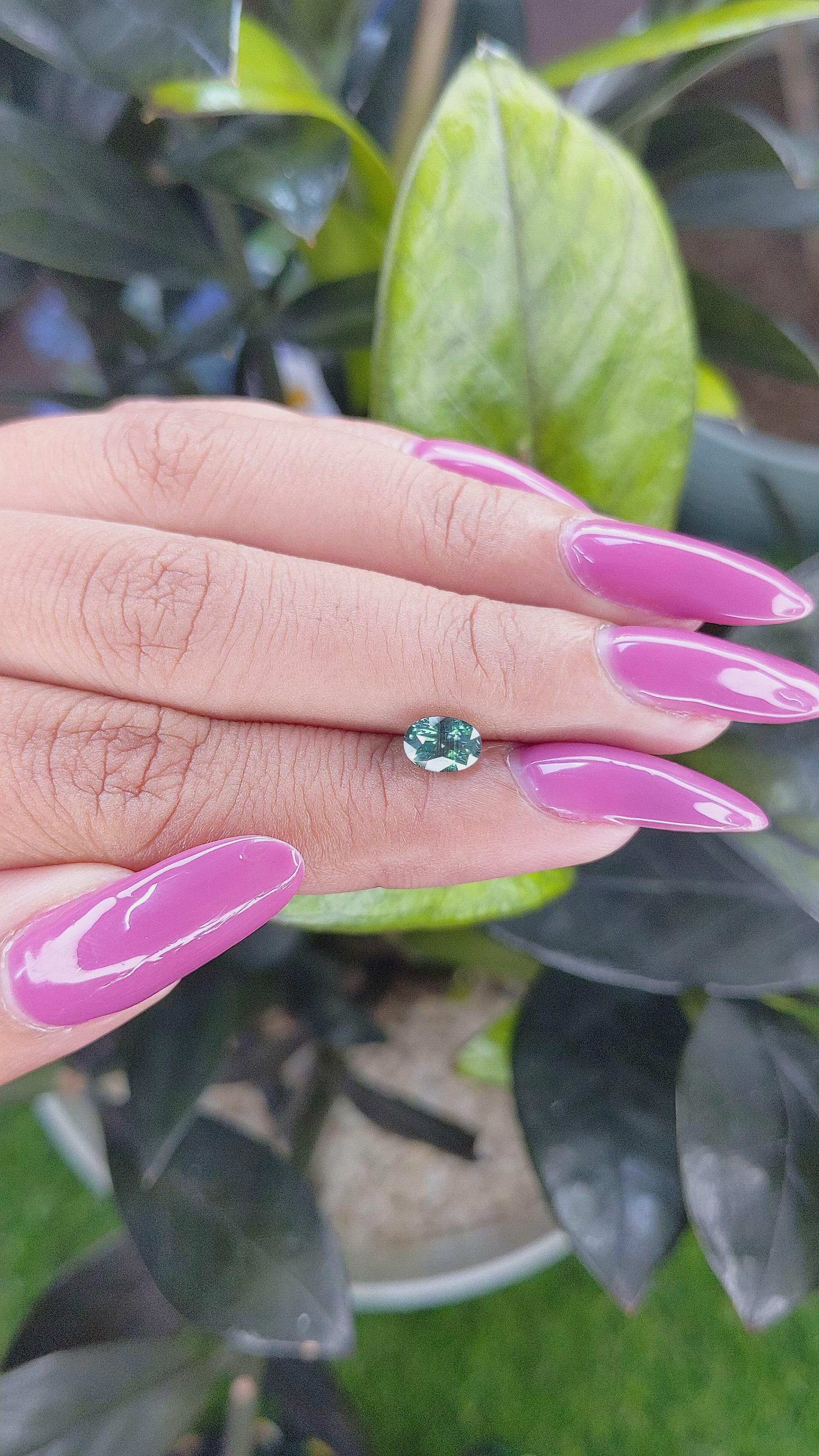 1.00 Ct. Bluish Green Sapphire from Madagascar Size Video