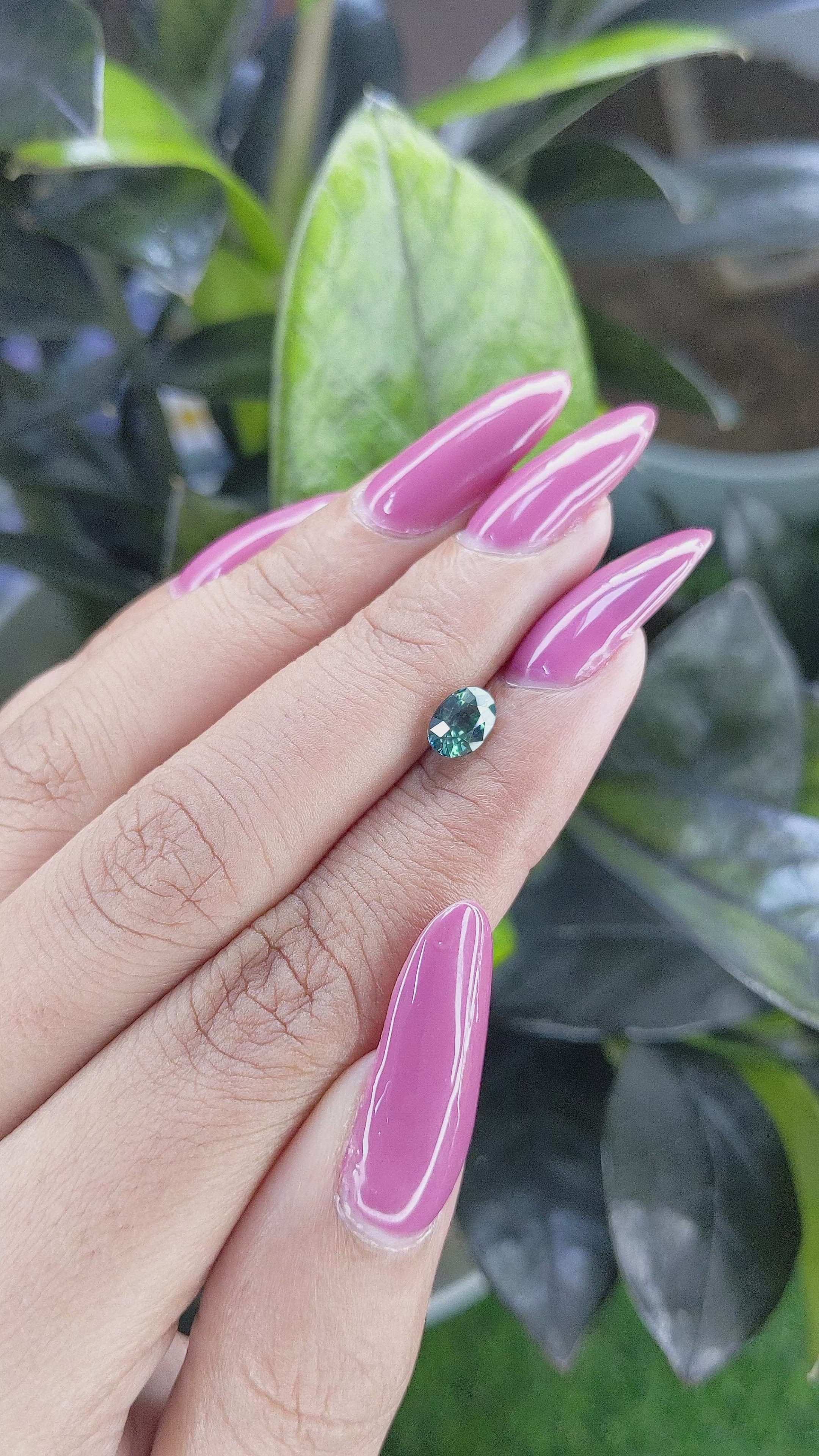 1.00 Ct. Bluish Green Sapphire from Madagascar Size Video