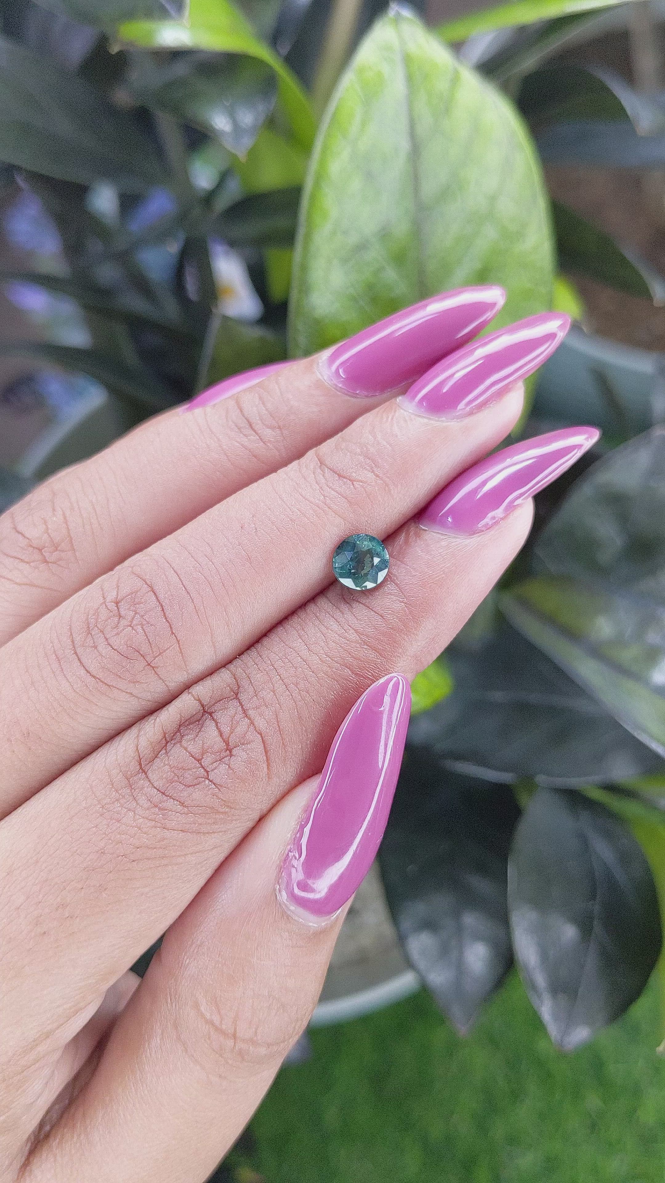 1.01 Ct. Bluish Green Sapphire from Madagascar Size Video