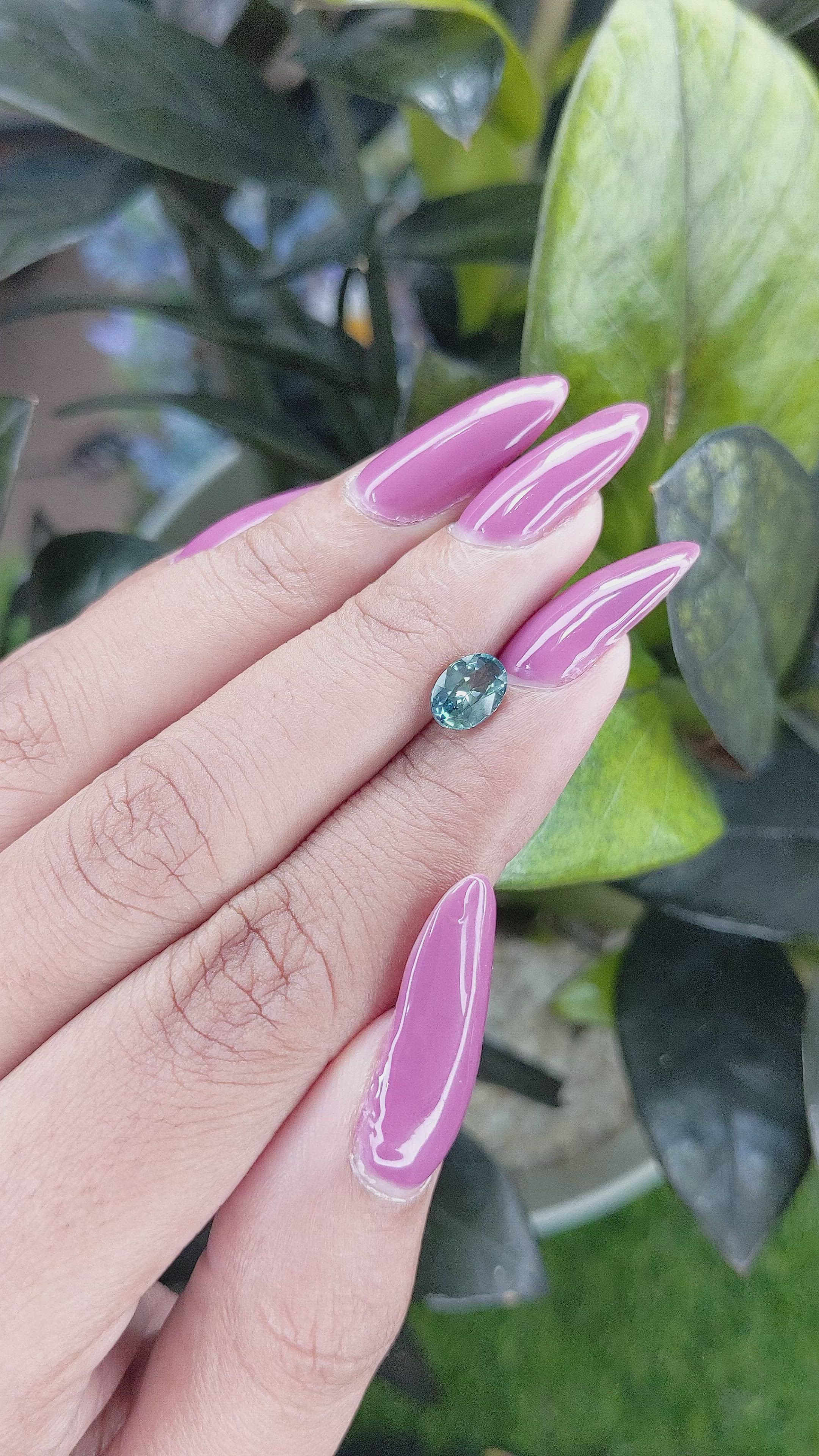 1.10 Ct. Greenish Blue Sapphire from Madagascar Size Video