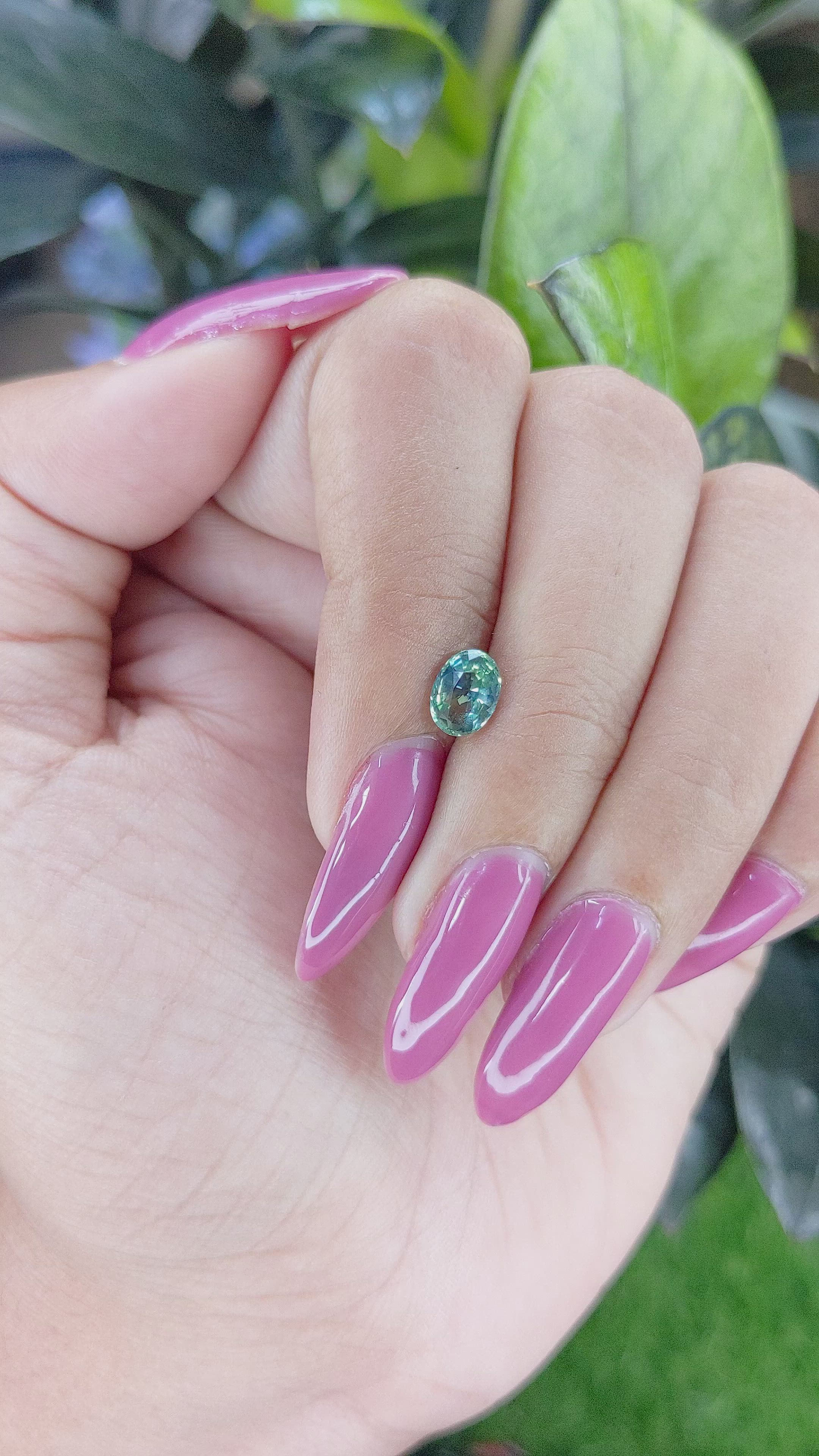 0.98 Ct. Bluish Green Sapphire from Madagascar Size Video