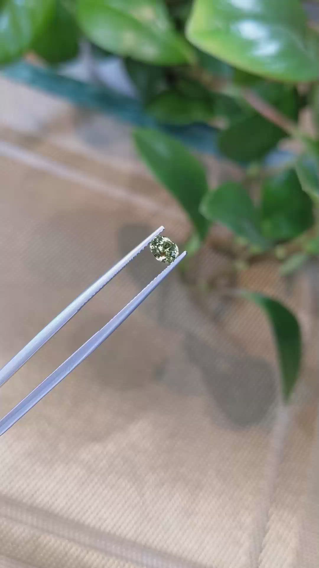 0.49 Ct. Yellowish Green Sapphire from Madagascar Size Video