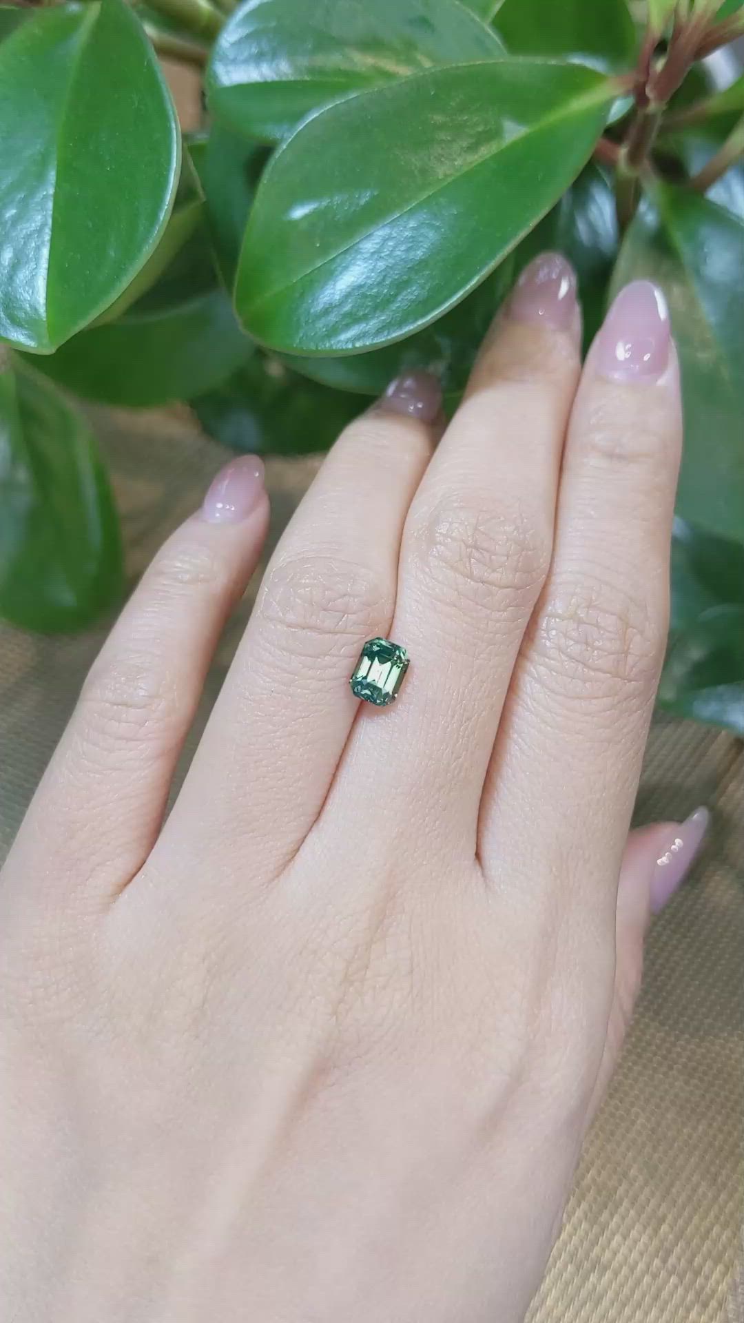 1.57 Ct. Bluish Green Sapphire from Madagascar Size Video