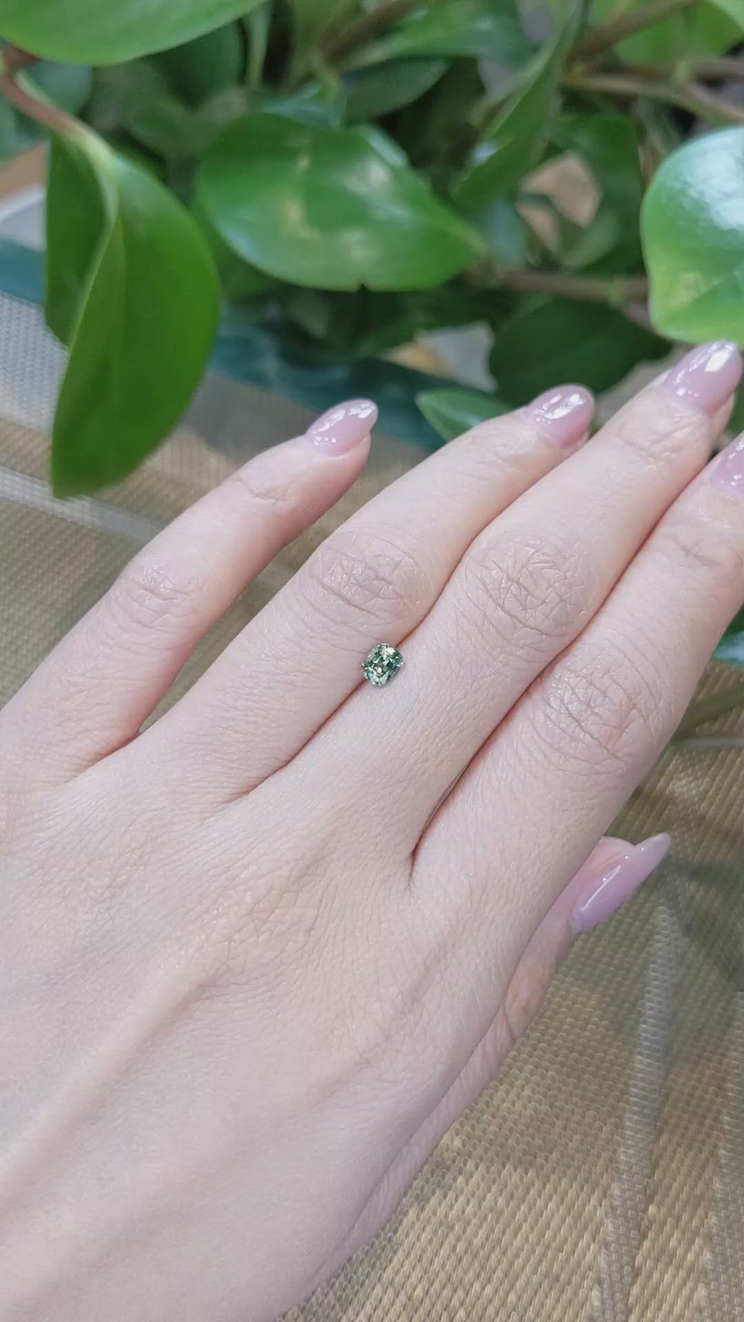 0.52 Ct. Bluish Green Sapphire from Madagascar Size Video