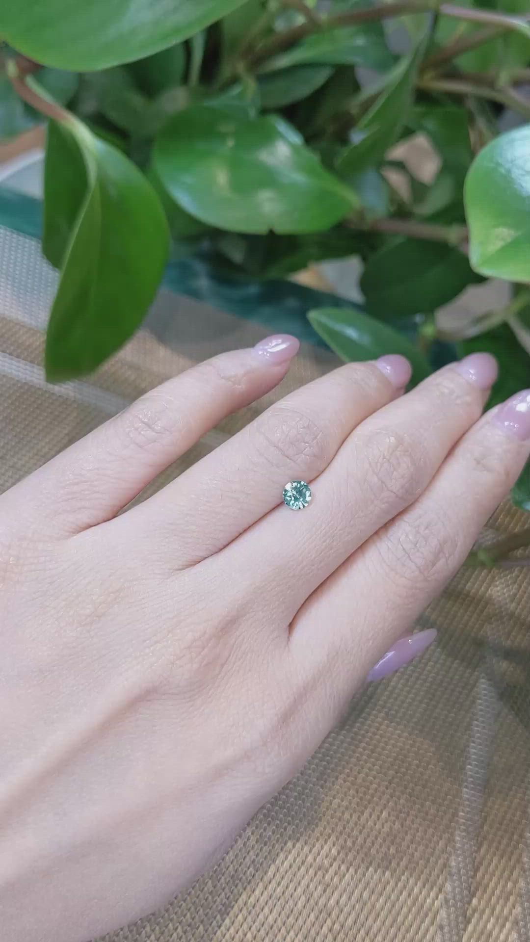 0.54 Ct. Bluish Green Sapphire from Madagascar Size Video