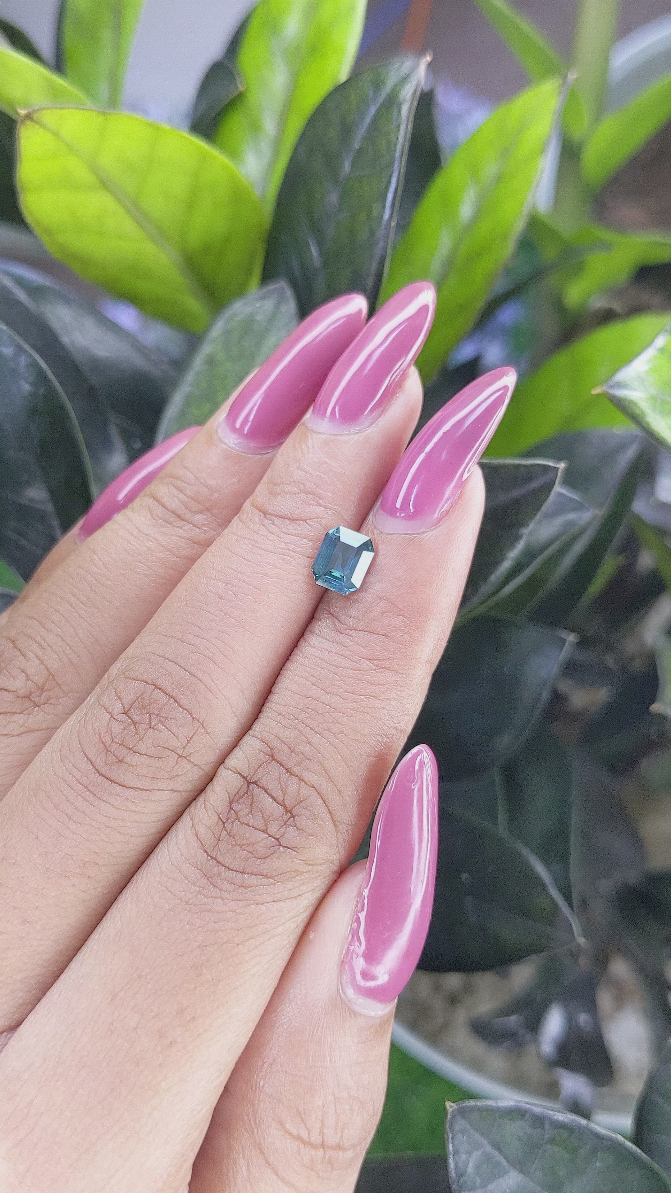 1.09 Ct. Bluish Green Sapphire from Madagascar Size Video