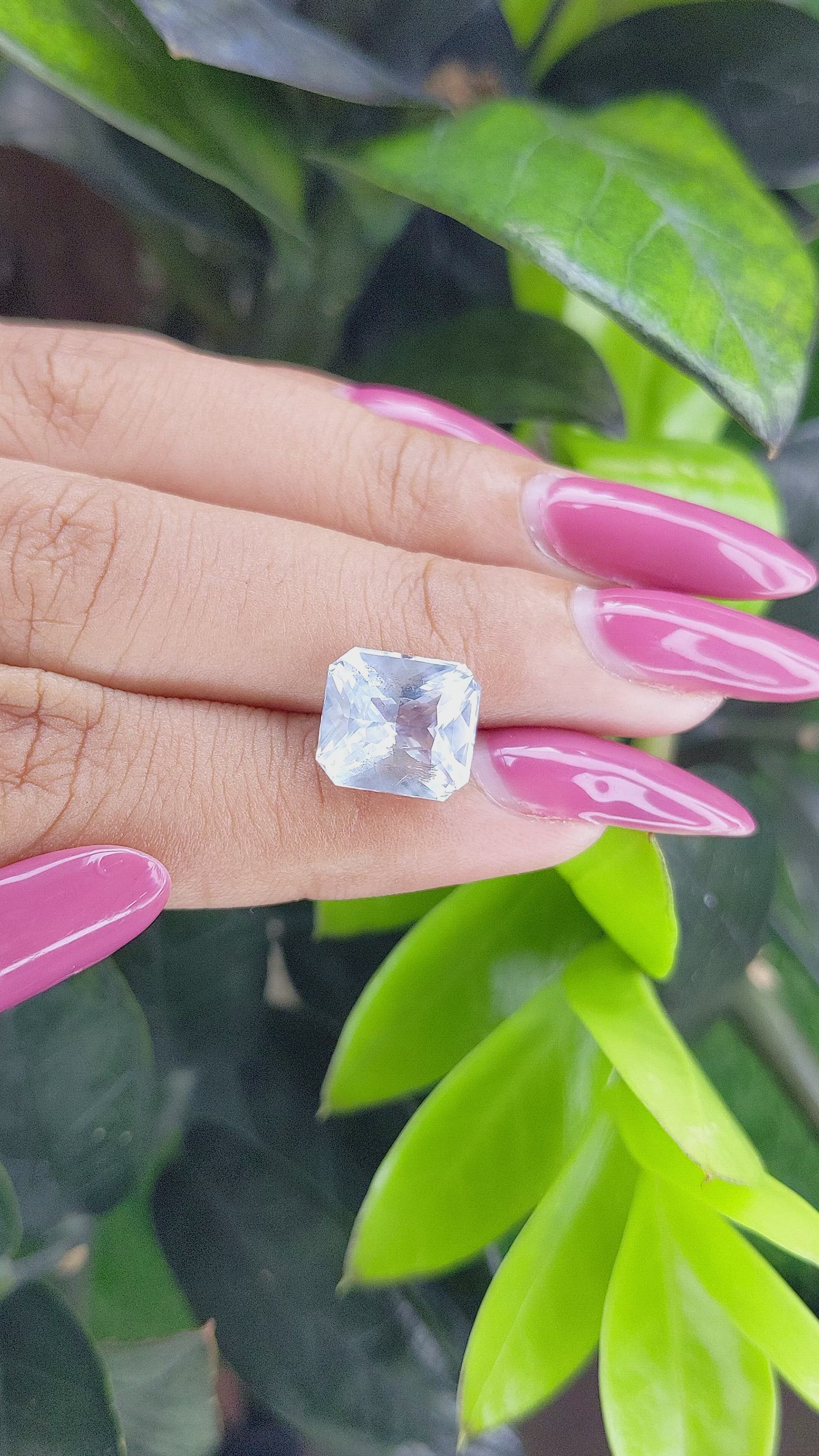 6.12 Ct. White Sapphire from Ceylon (Sri Lanka) Size Video