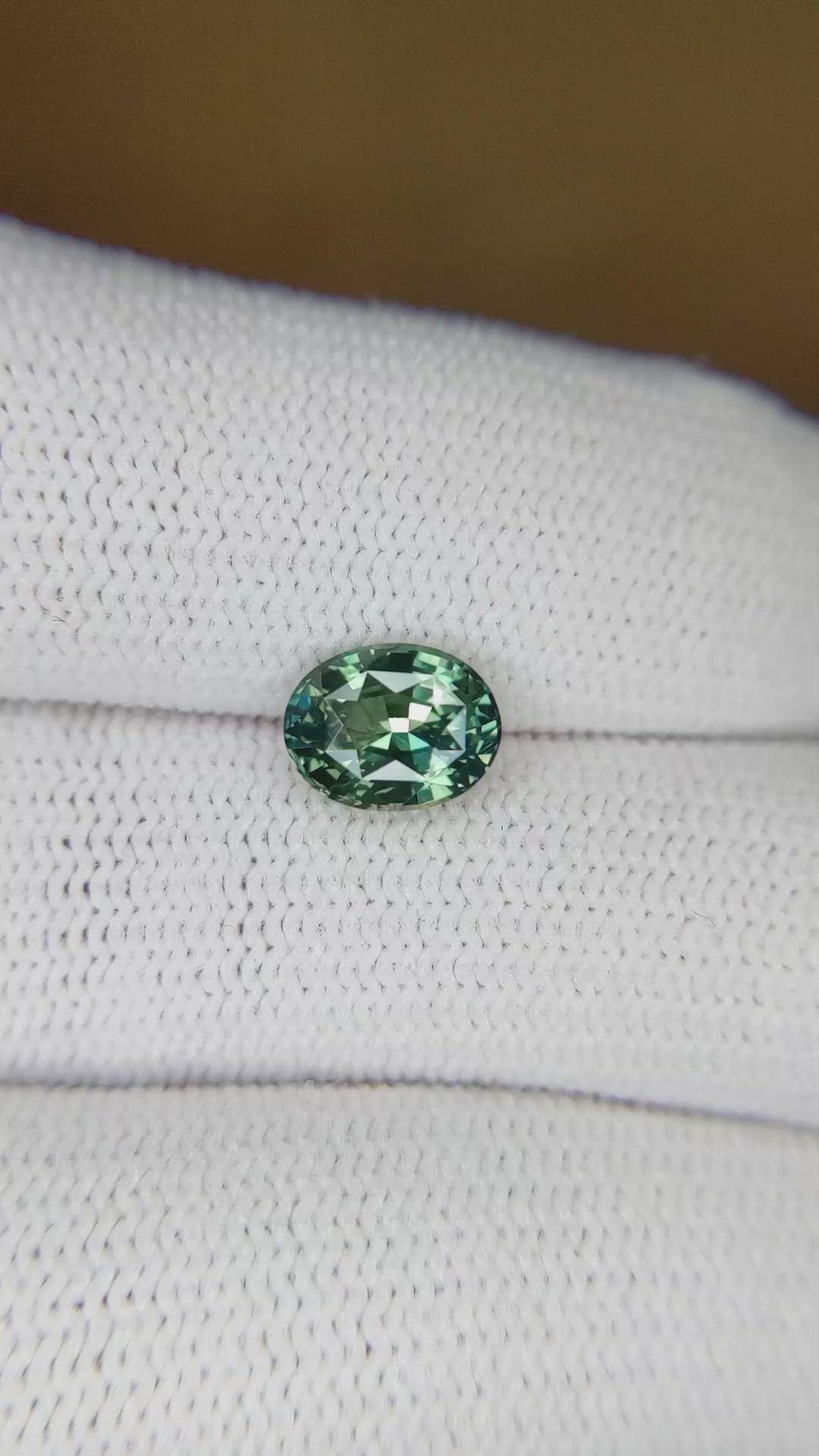 1.57 Ct. Bluish Green Sapphire from Madagascar Size Video