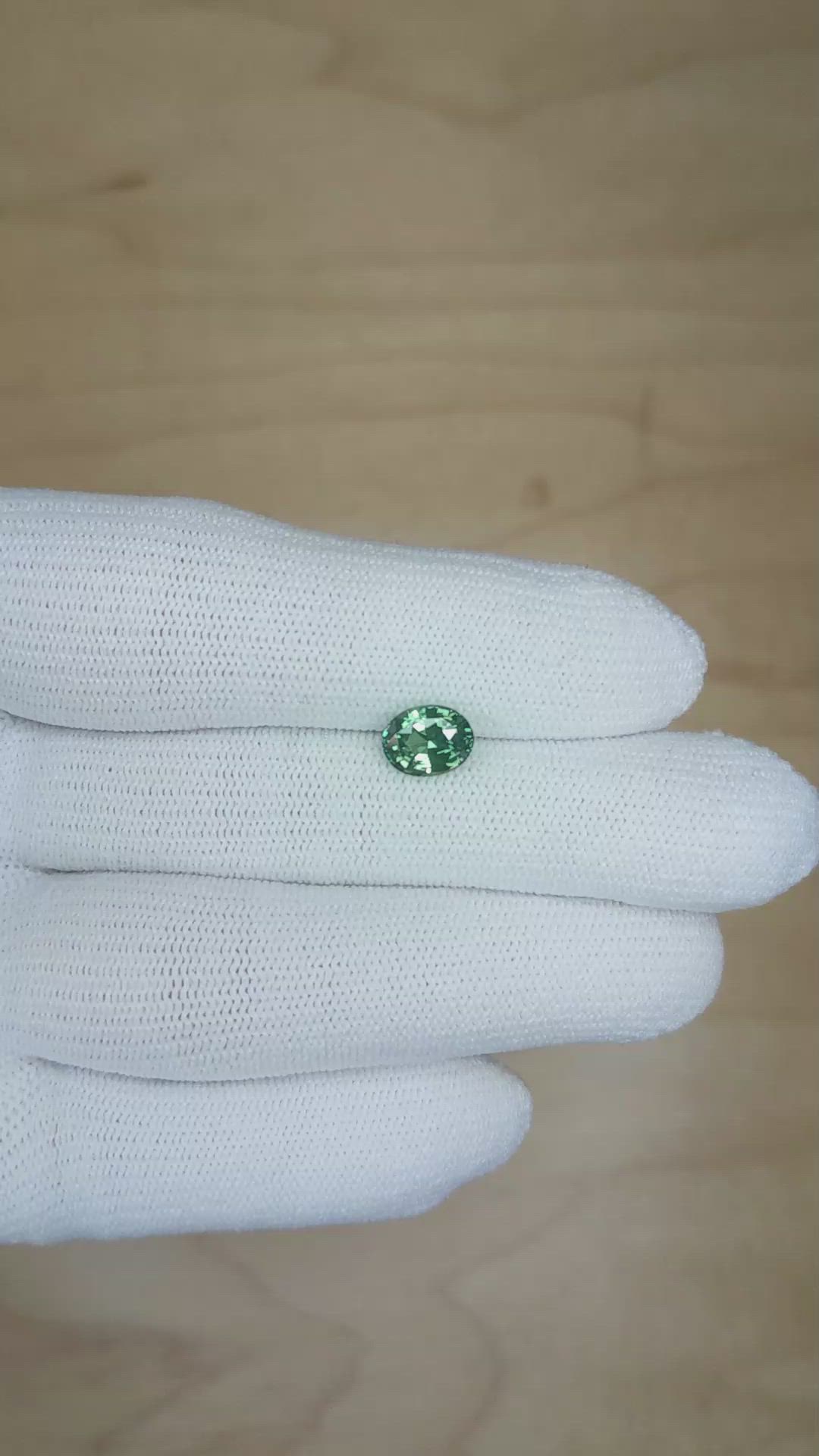 1.57 Ct. Bluish Green Sapphire from Madagascar Size Video
