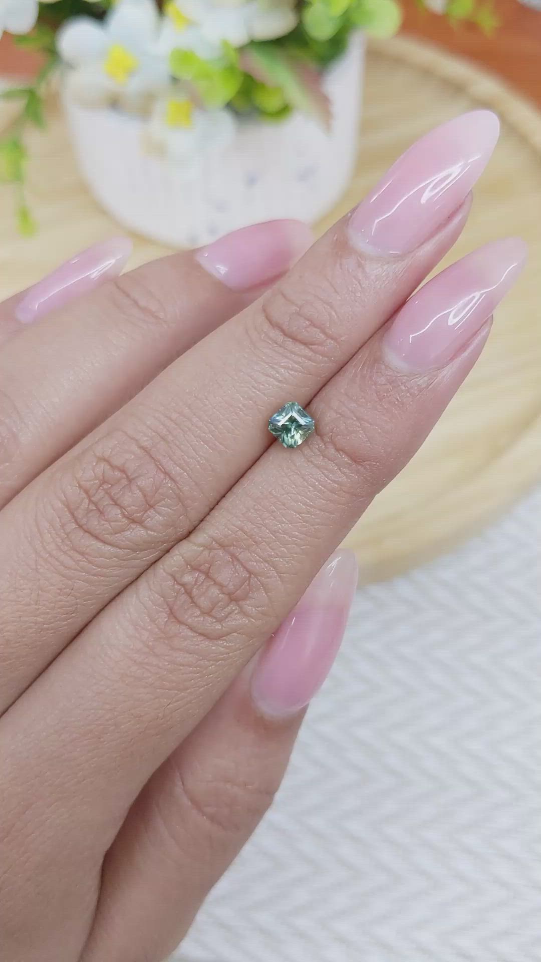 0.68 Ct. Bluish Green Sapphire from Madagascar Size Video