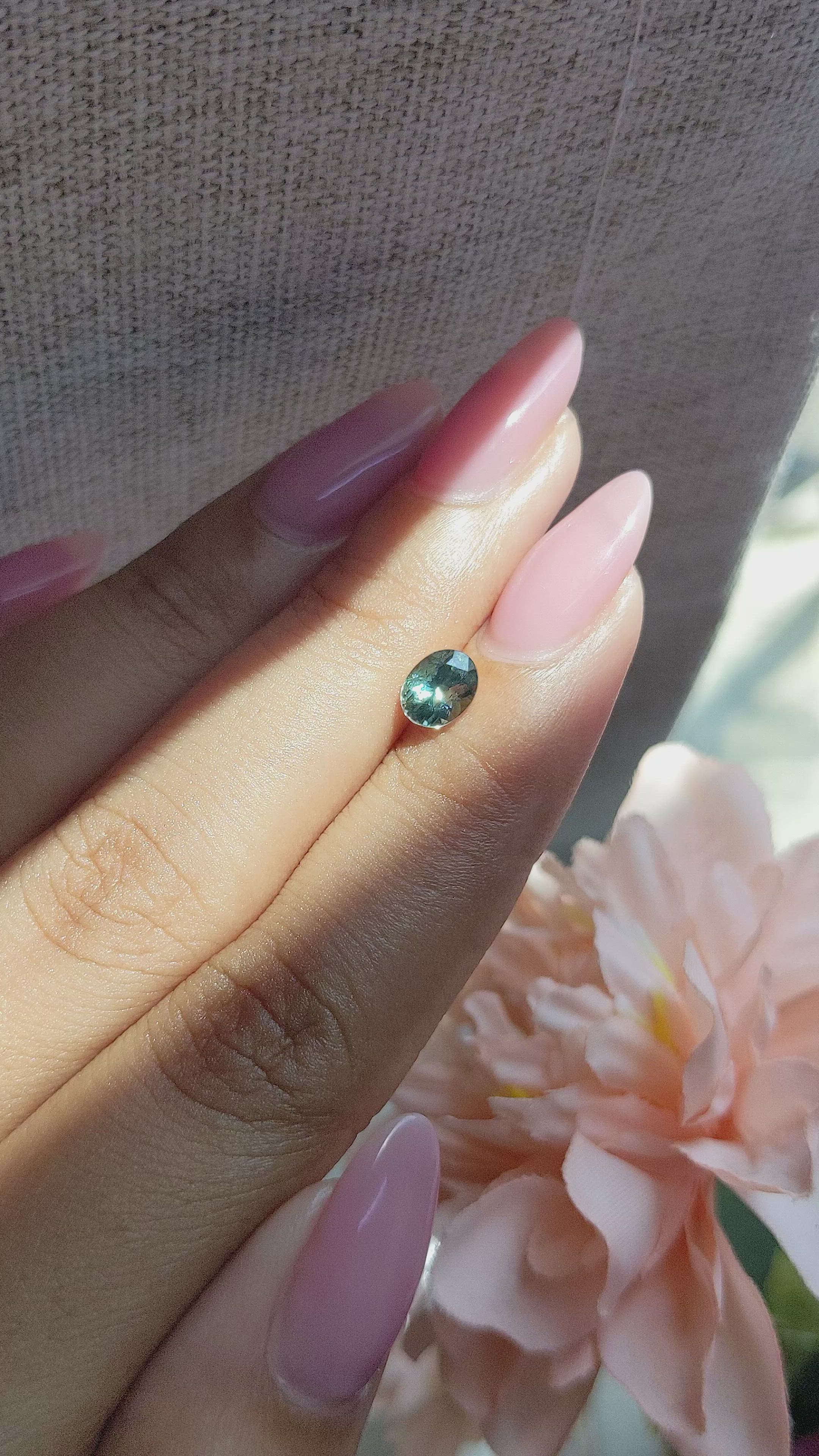 0.85 Ct. Bluish Green Sapphire from Madagascar Size Video