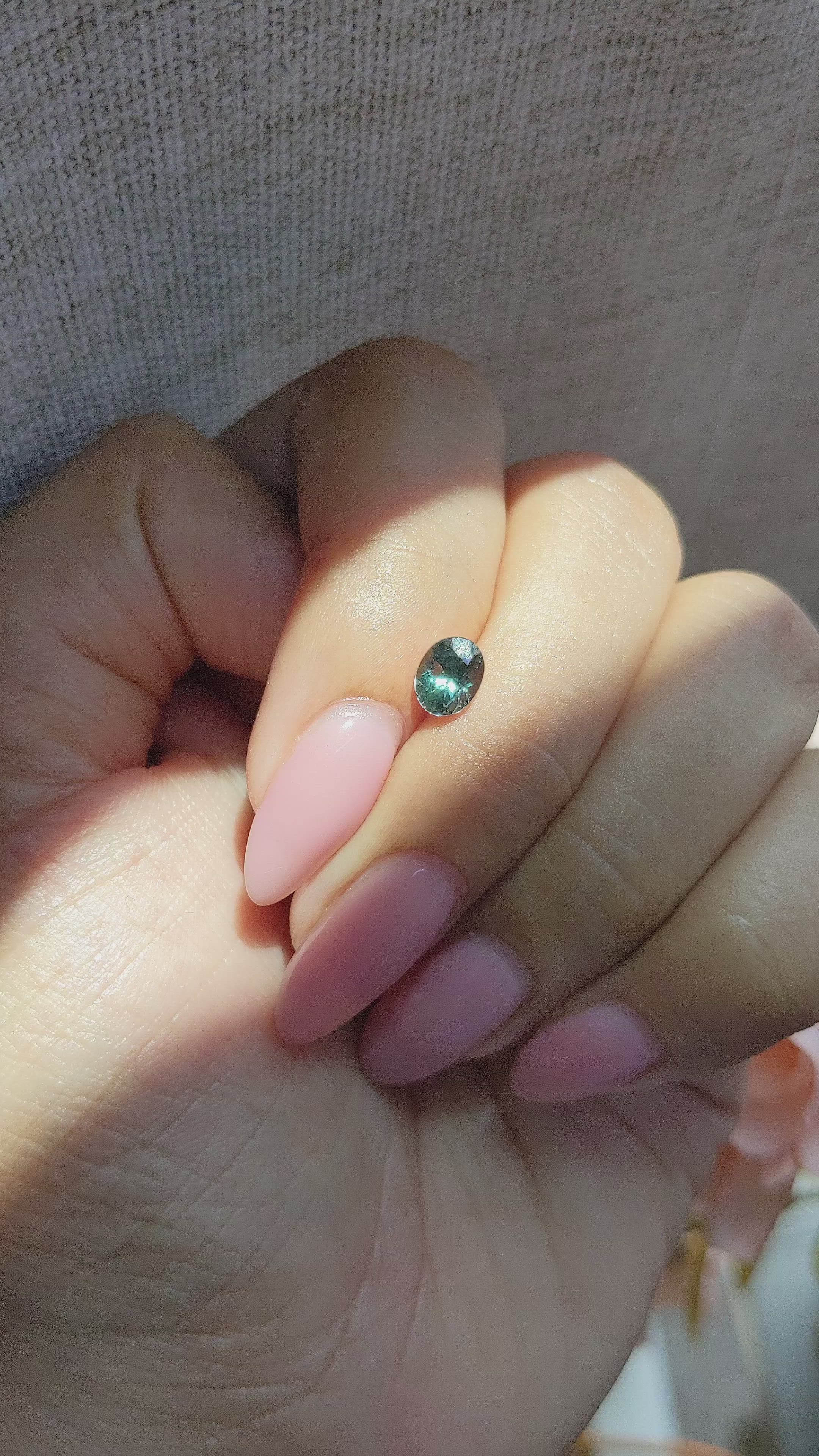 0.85 Ct. Bluish Green Sapphire from Madagascar Size Video