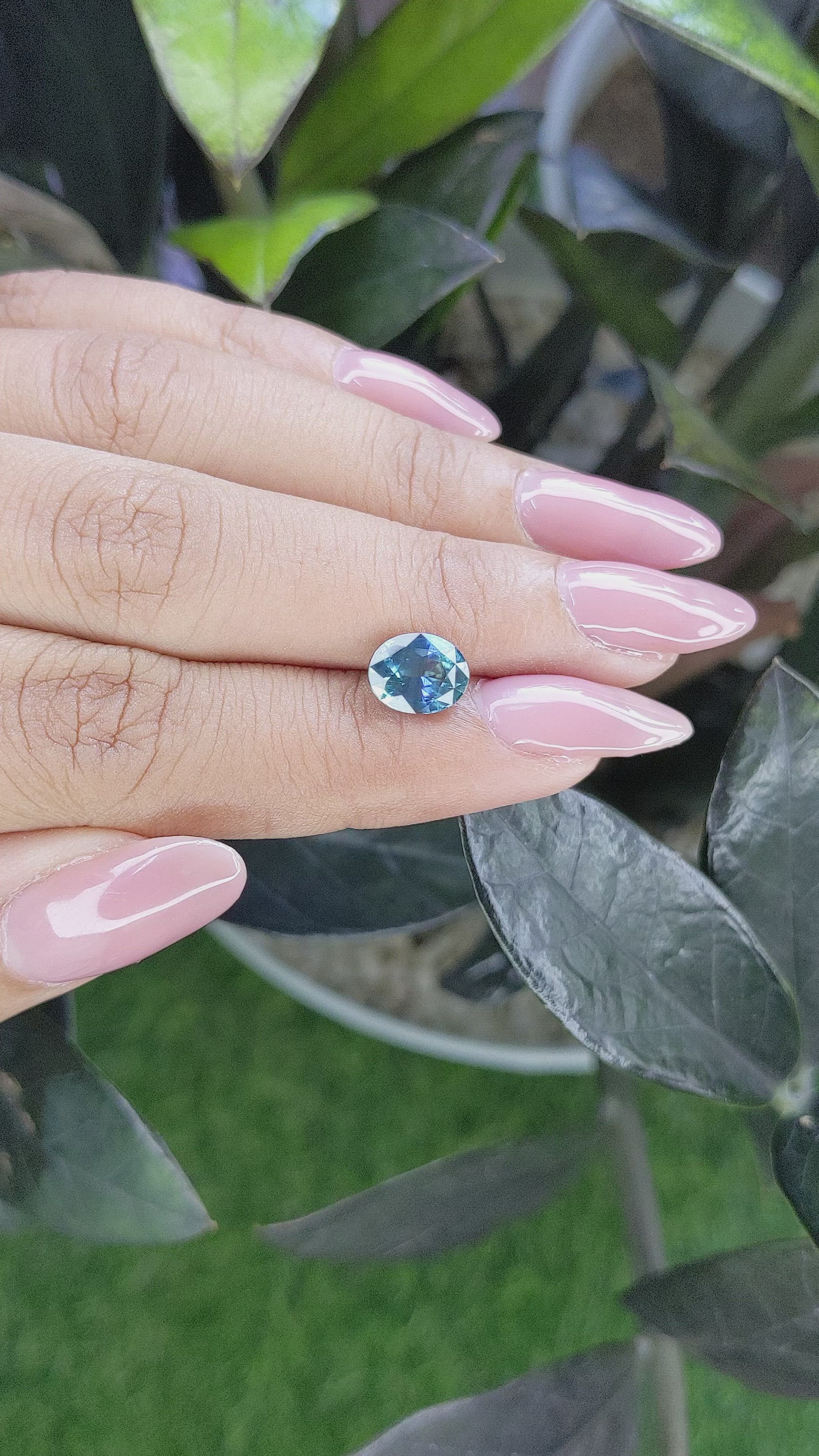 2.19 Ct. Greenish Blue Sapphire from Madagascar Size Video