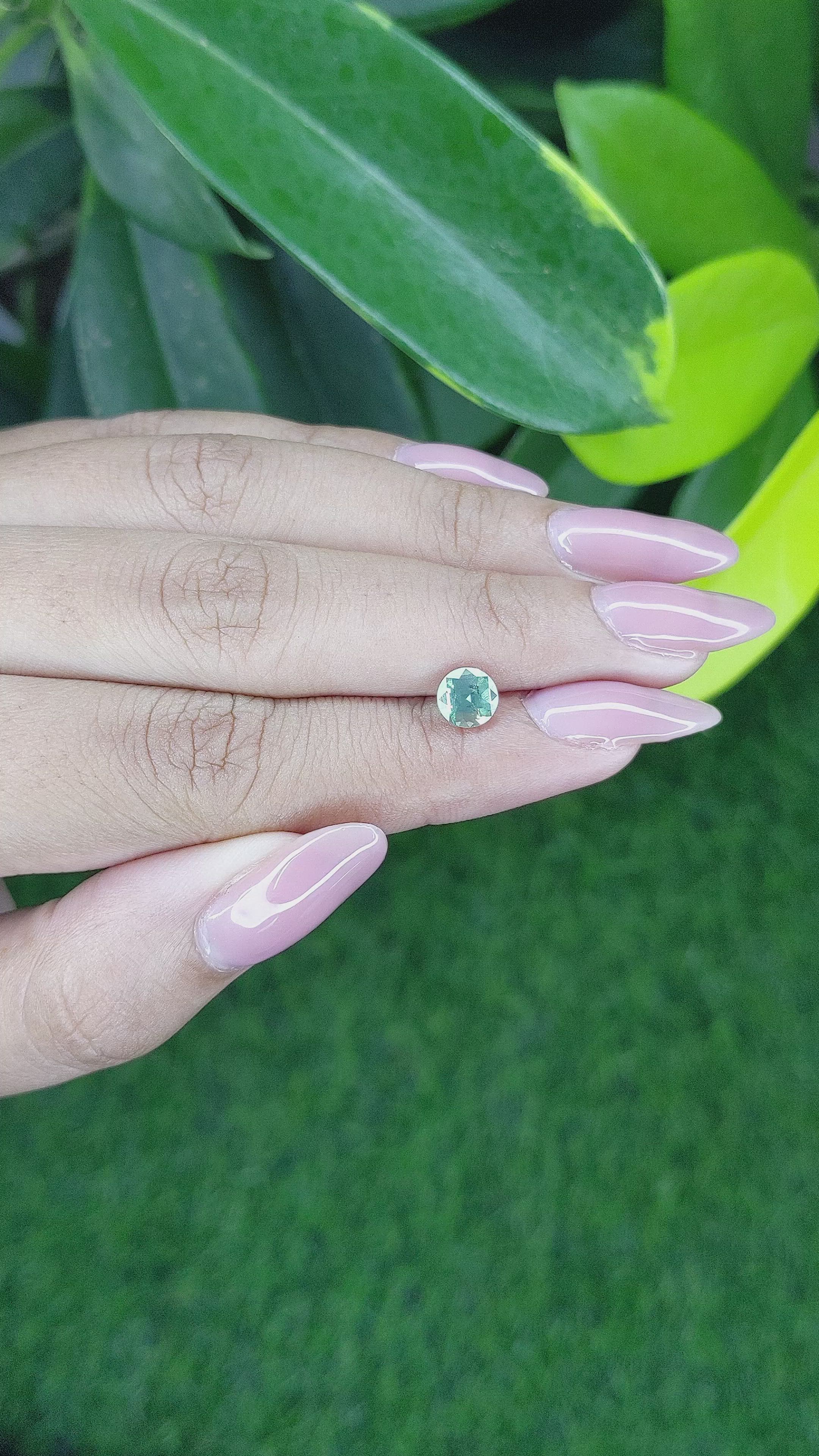 1.08 Ct. Bluish Green Sapphire from Madagascar Size Video