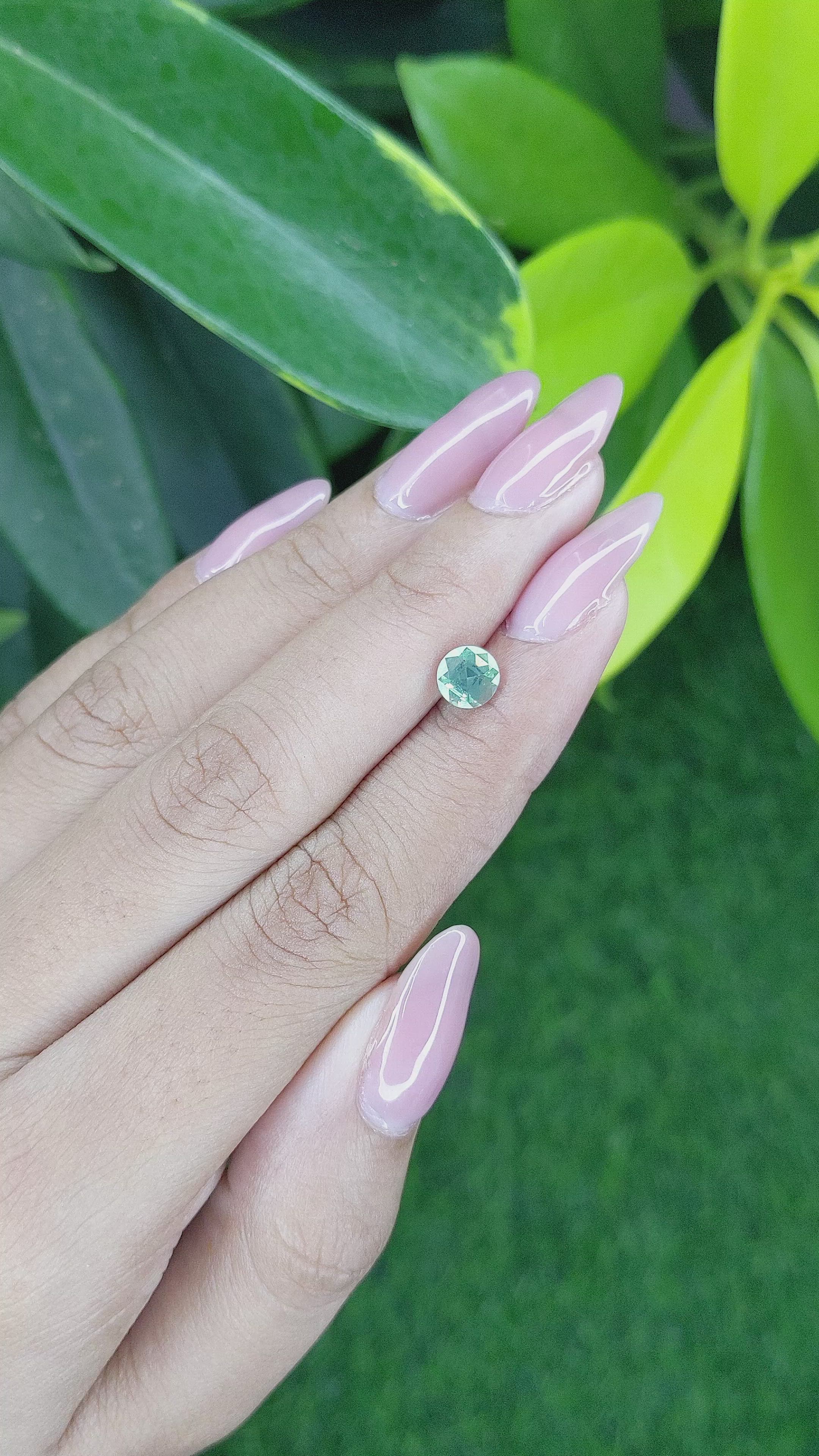 1.08 Ct. Bluish Green Sapphire from Madagascar Size Video