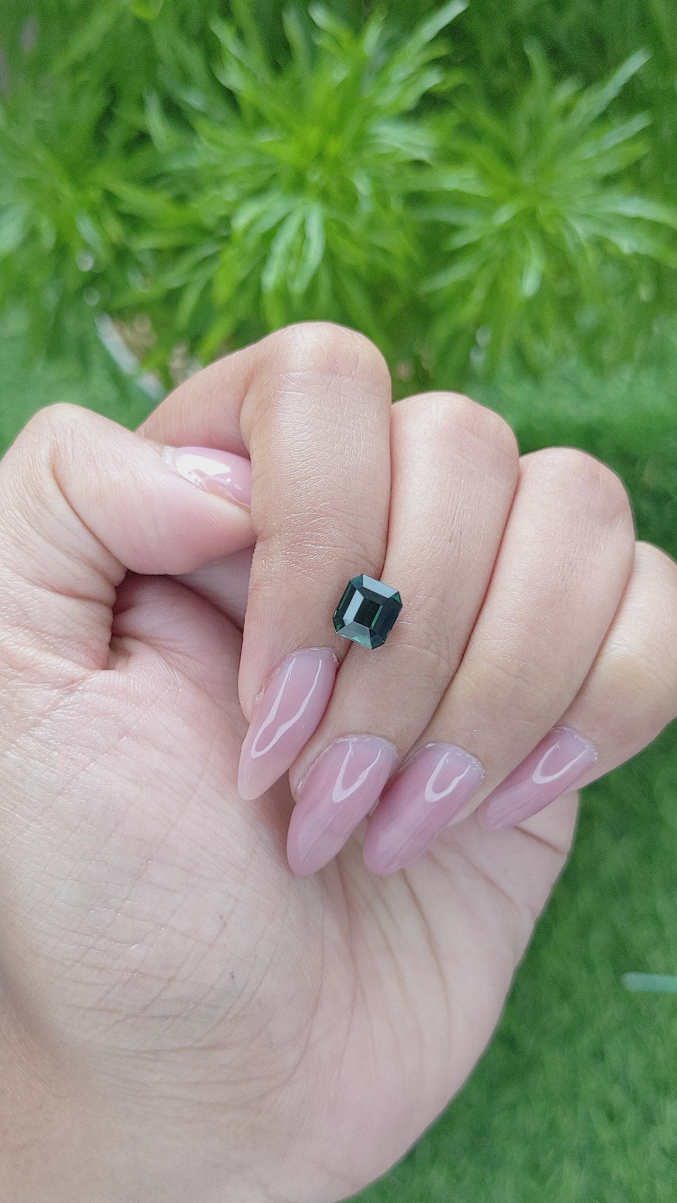 2.01 Ct. Bluish Green Sapphire from Madagascar Size Video