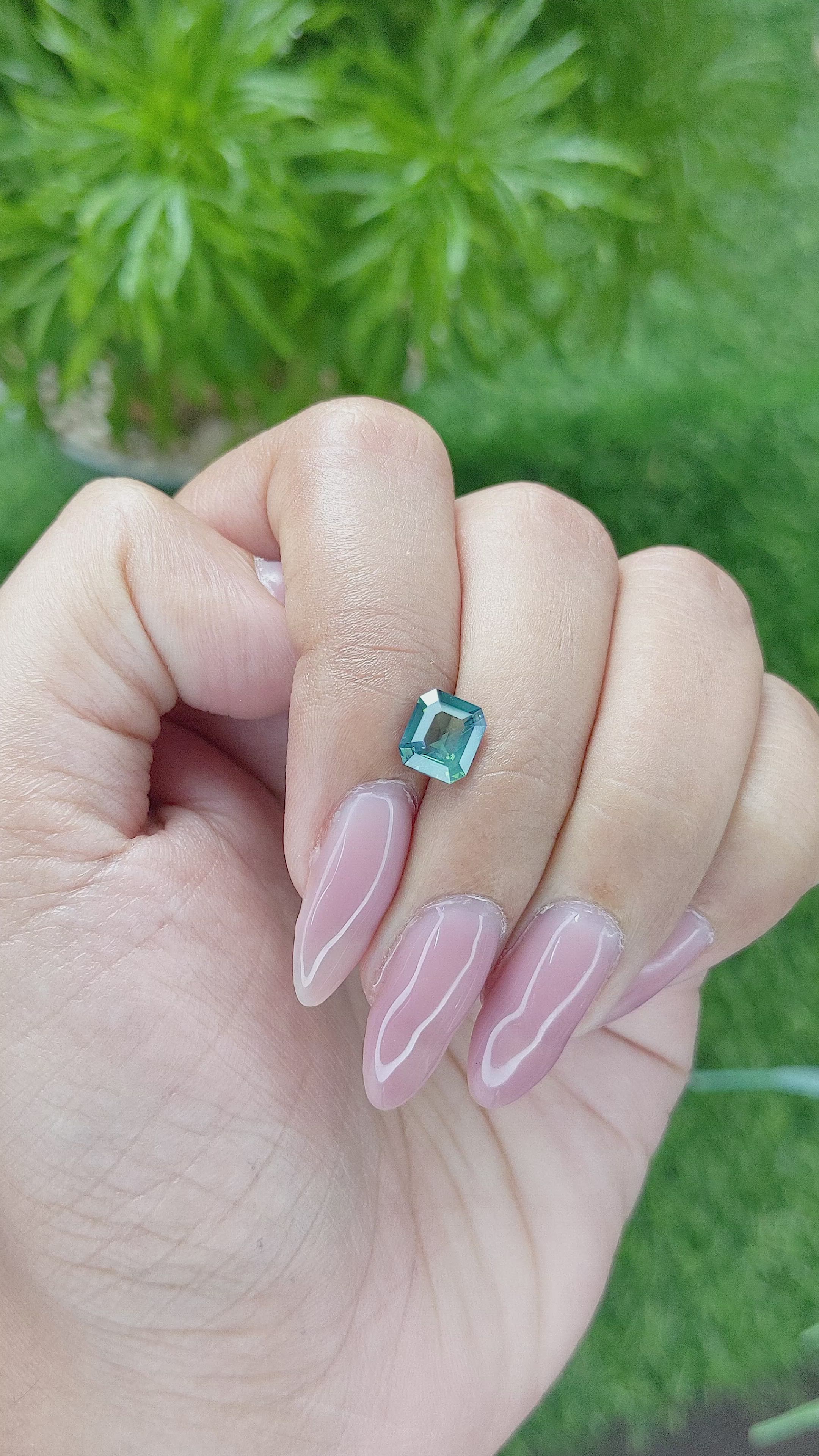 1.51 Ct. Bluish Green Sapphire from Madagascar Size Video