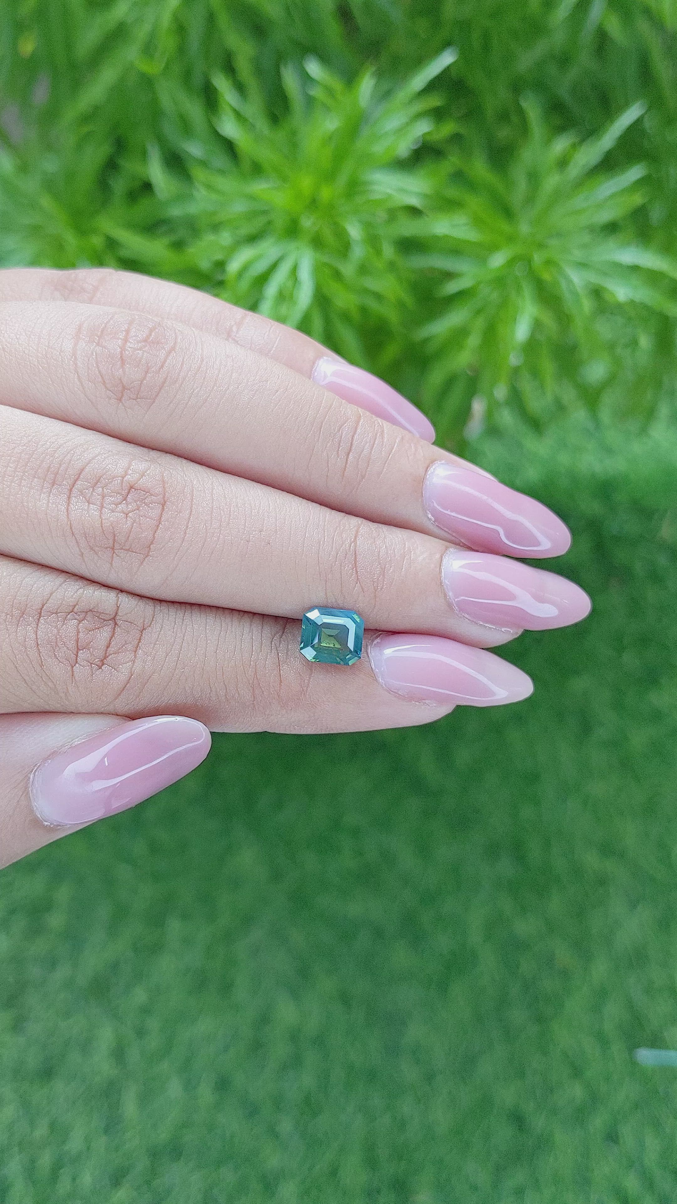 1.51 Ct. Bluish Green Sapphire from Madagascar Size Video