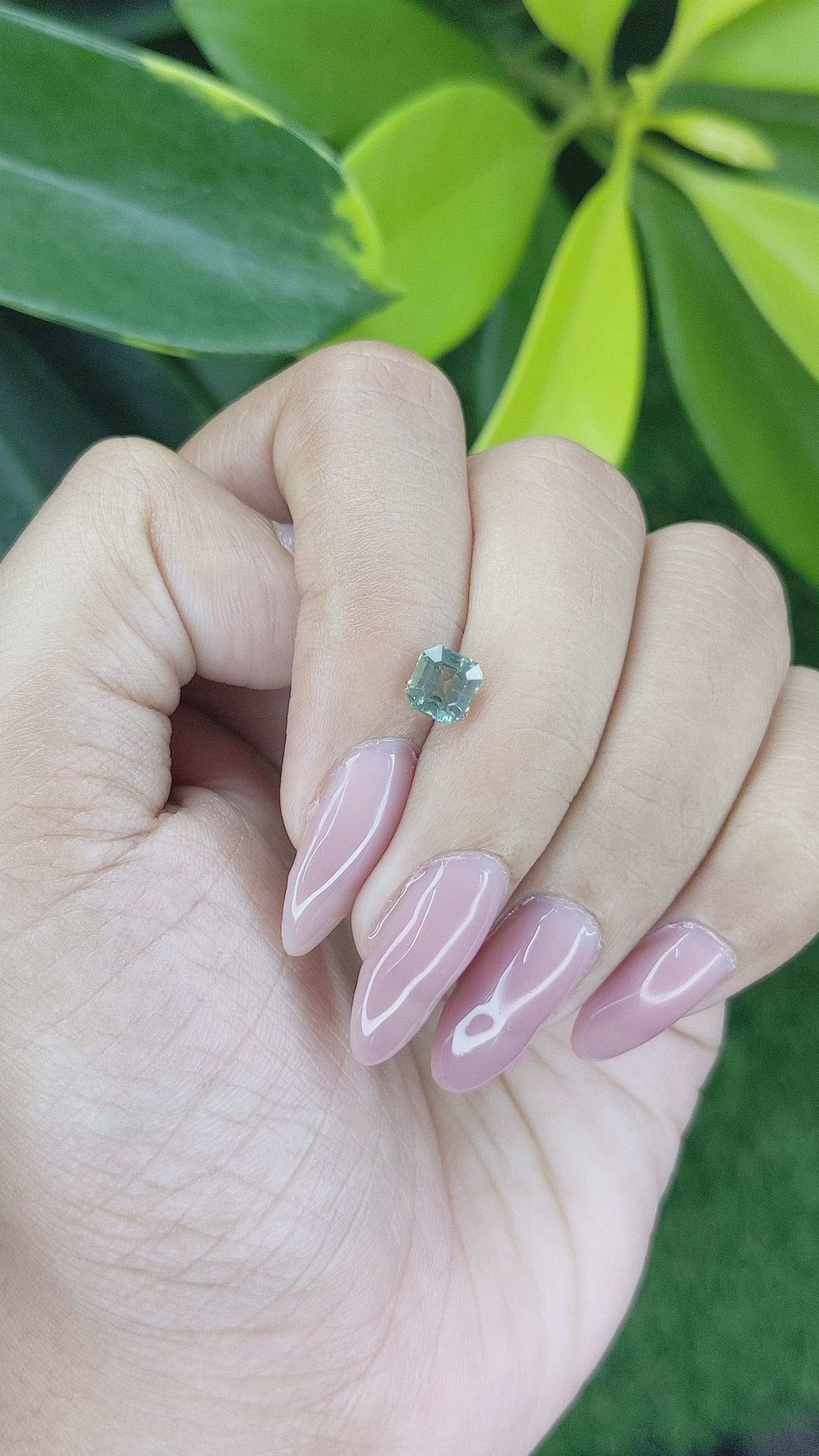 1.15 Ct. Bluish Green Sapphire from Madagascar Size Video