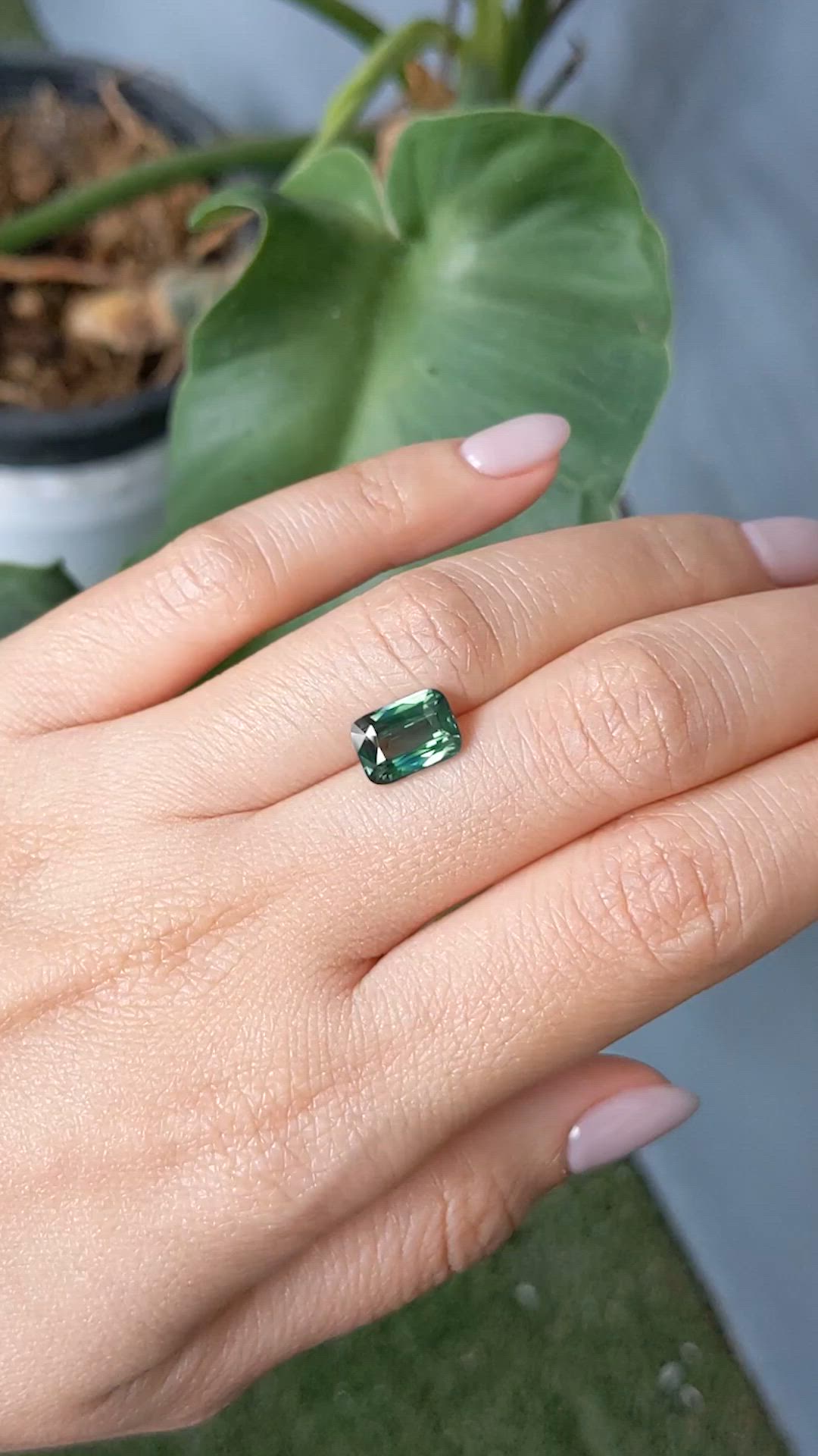 3.02 Ct. Bluish Green Sapphire from Madagascar Size Video