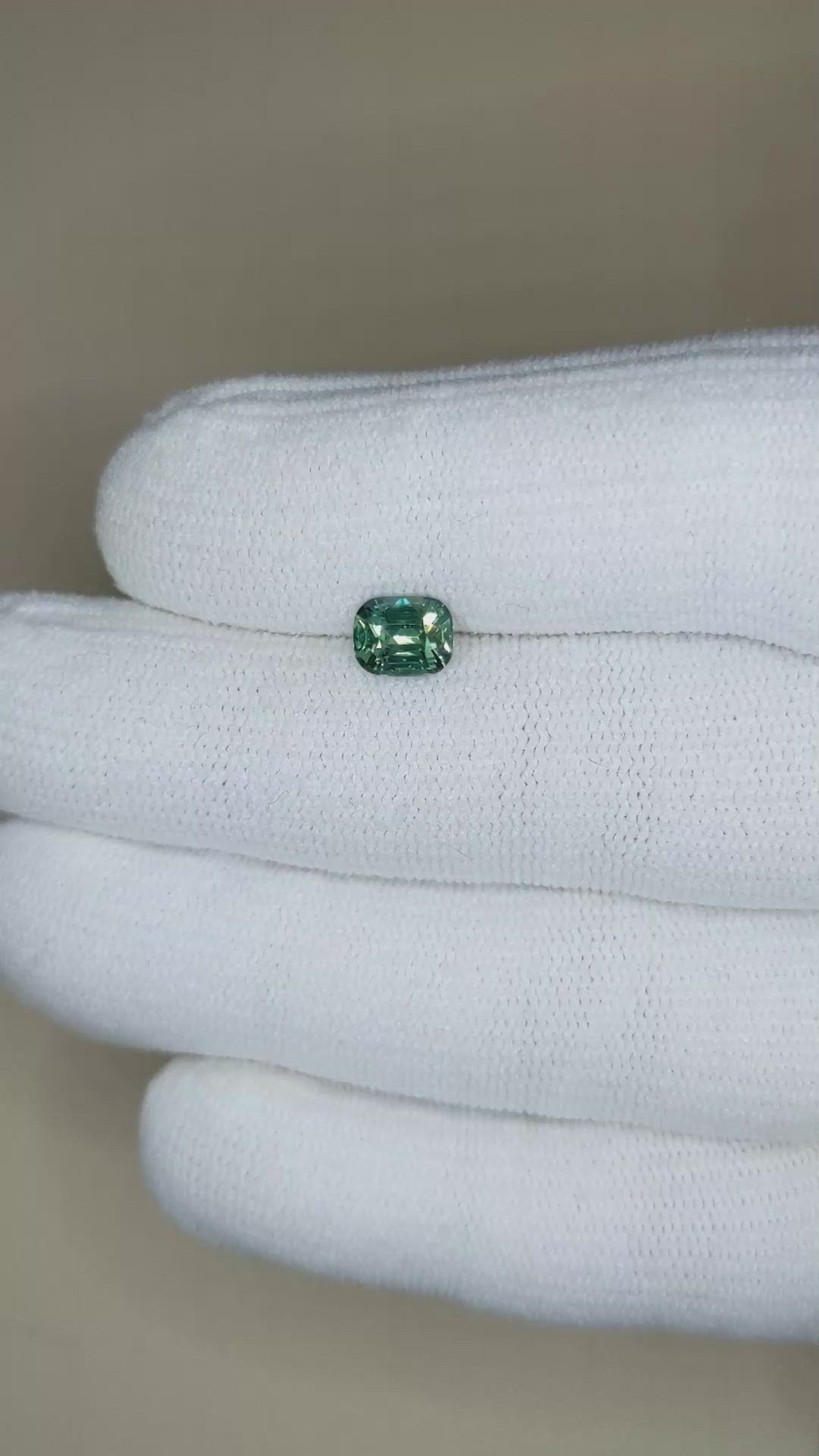 1.28 Ct. Bluish Green Sapphire from Madagascar Size Video