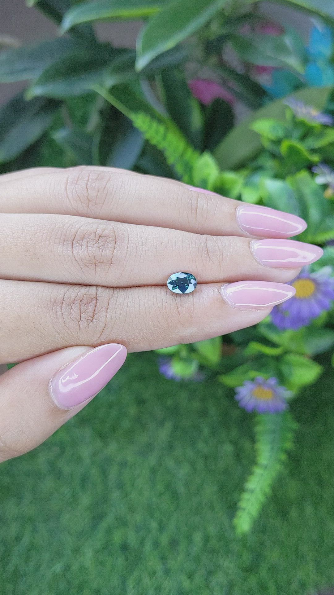 1.12 Ct. Bluish Green Sapphire from Madagascar Size Video