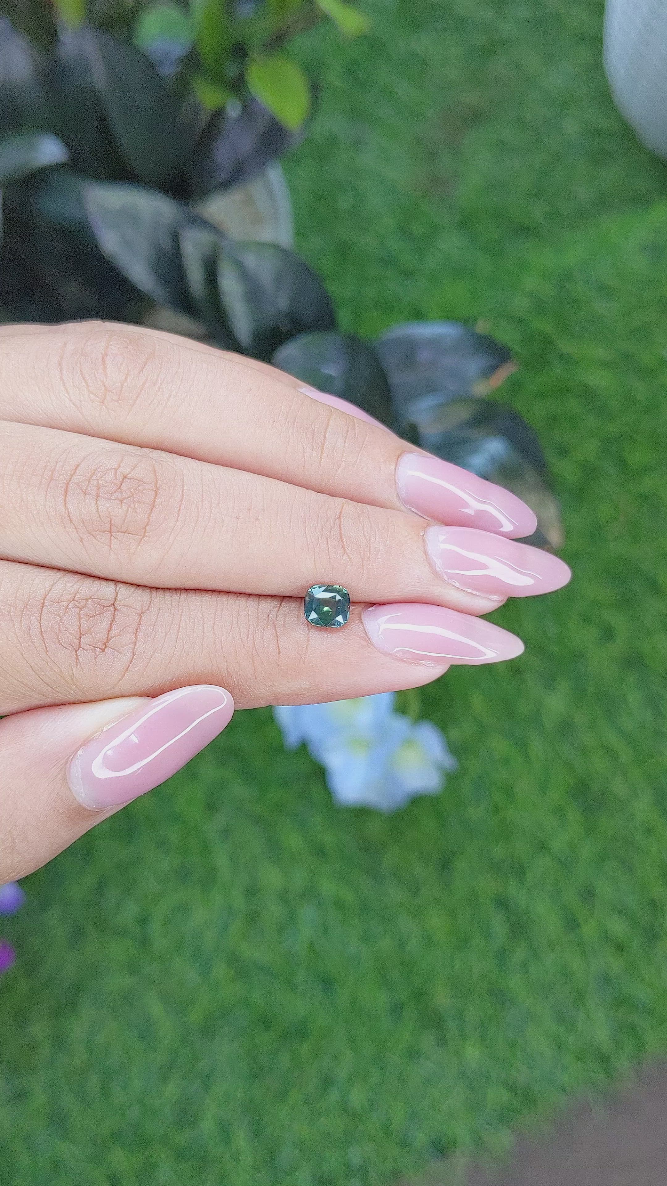 0.89 Ct. Bluish Green Sapphire from Madagascar Size Video