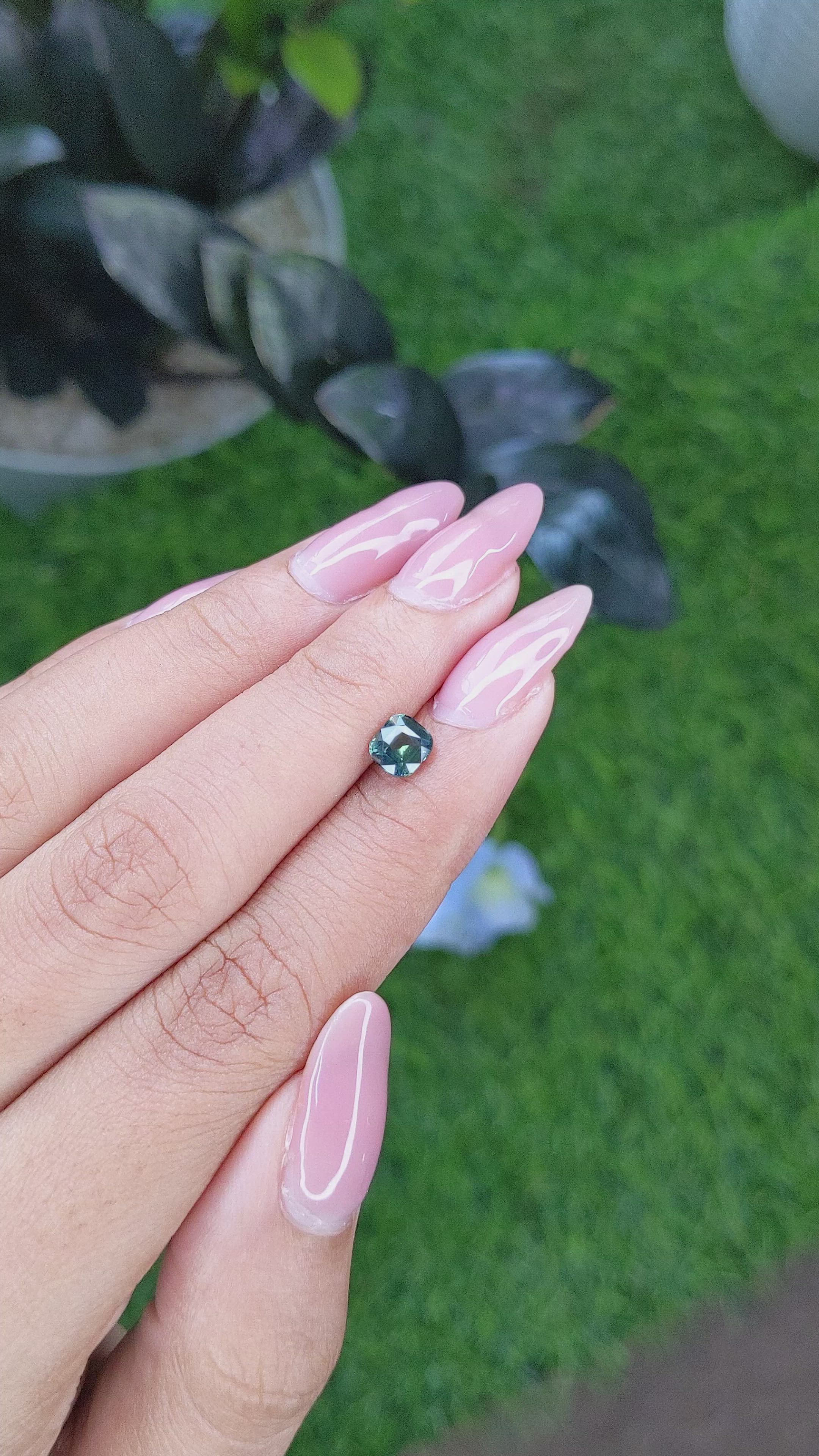 0.89 Ct. Bluish Green Sapphire from Madagascar Size Video