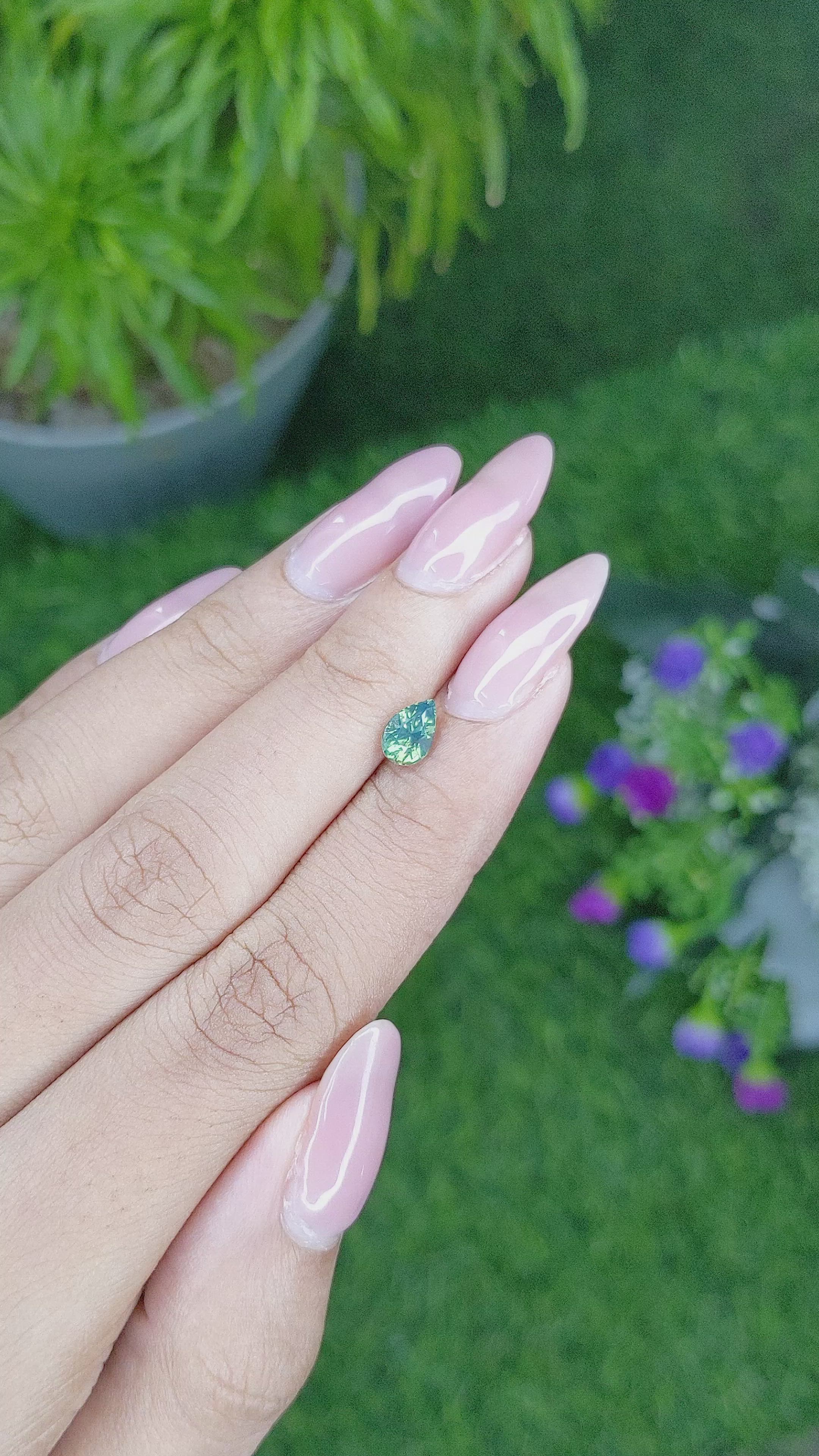 0.79 Ct. Bluish Green Sapphire from Madagascar Size Video