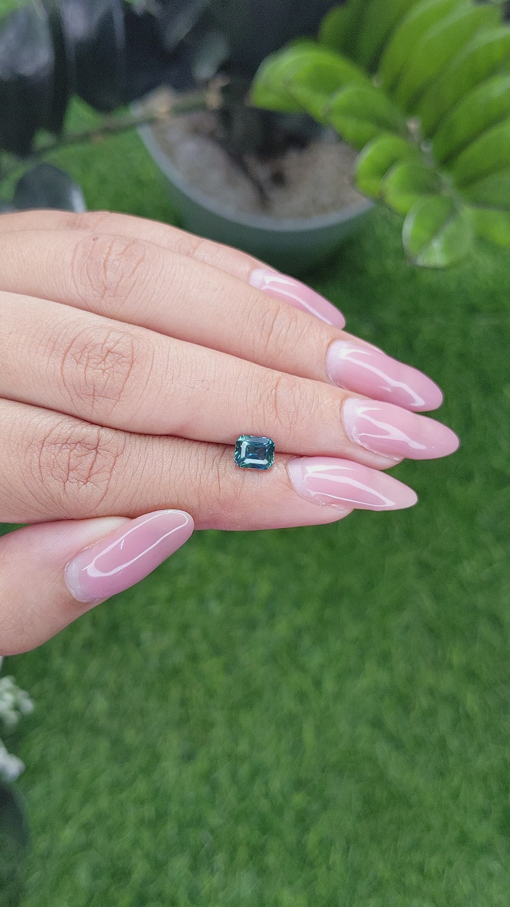 1.04 Ct. Bluish Green Sapphire from Madagascar Size Video