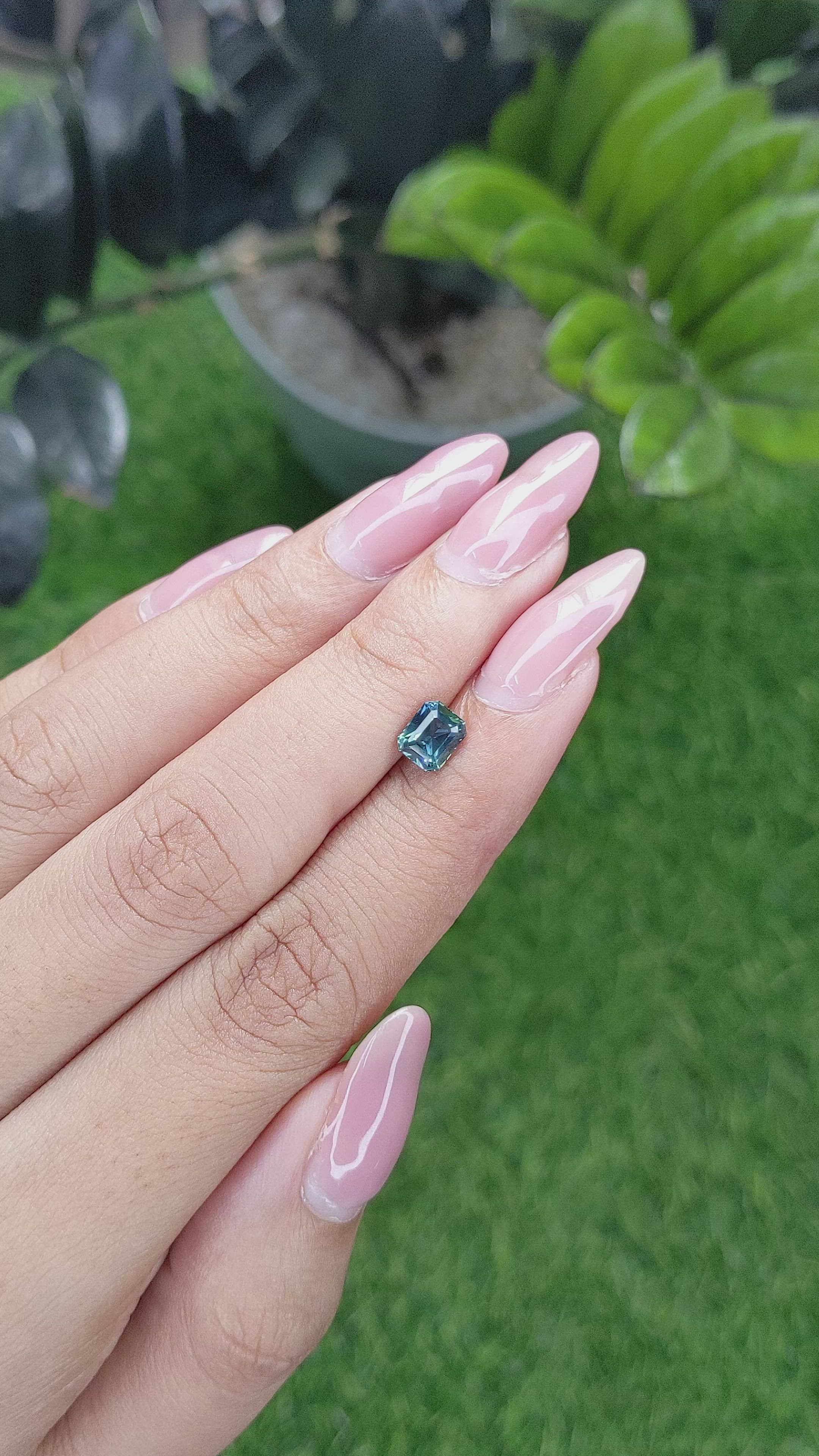 1.04 Ct. Bluish Green Sapphire from Madagascar Size Video