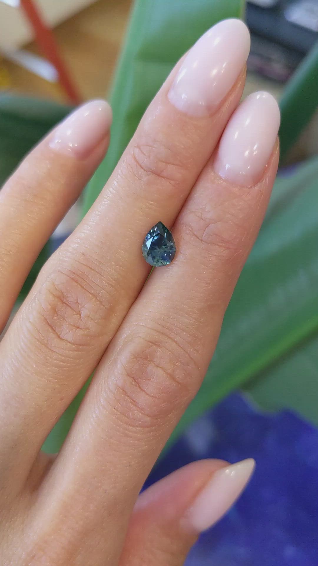 1.26 Ct. Greenish Blue Sapphire from Montana Size Video