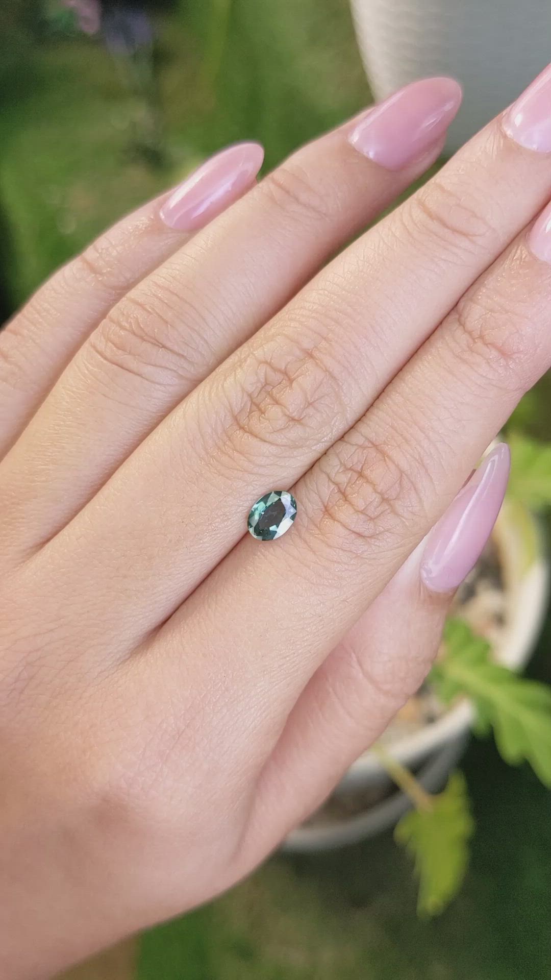 0.71 Ct. Bluish Green Sapphire from Madagascar Size Video