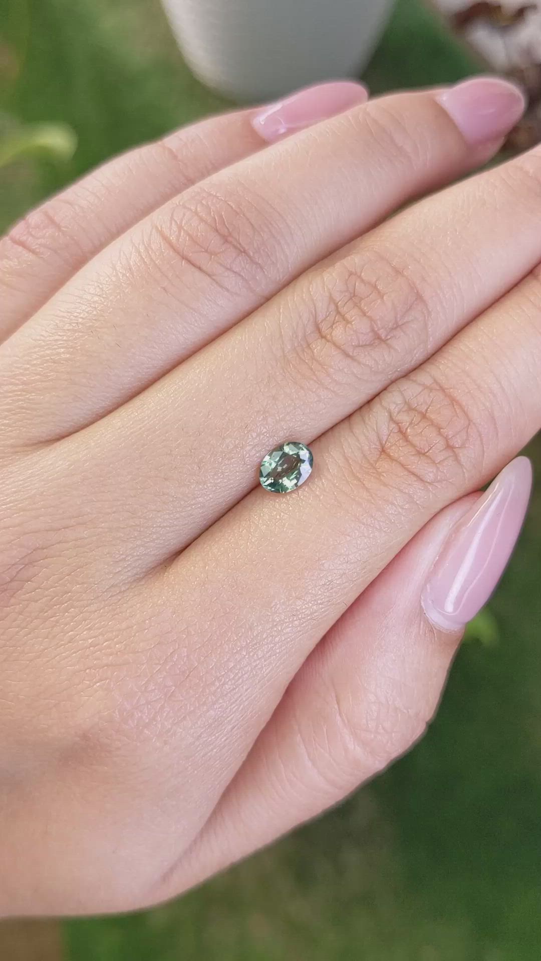 0.72 Ct. Bluish Green Sapphire from Madagascar Size Video