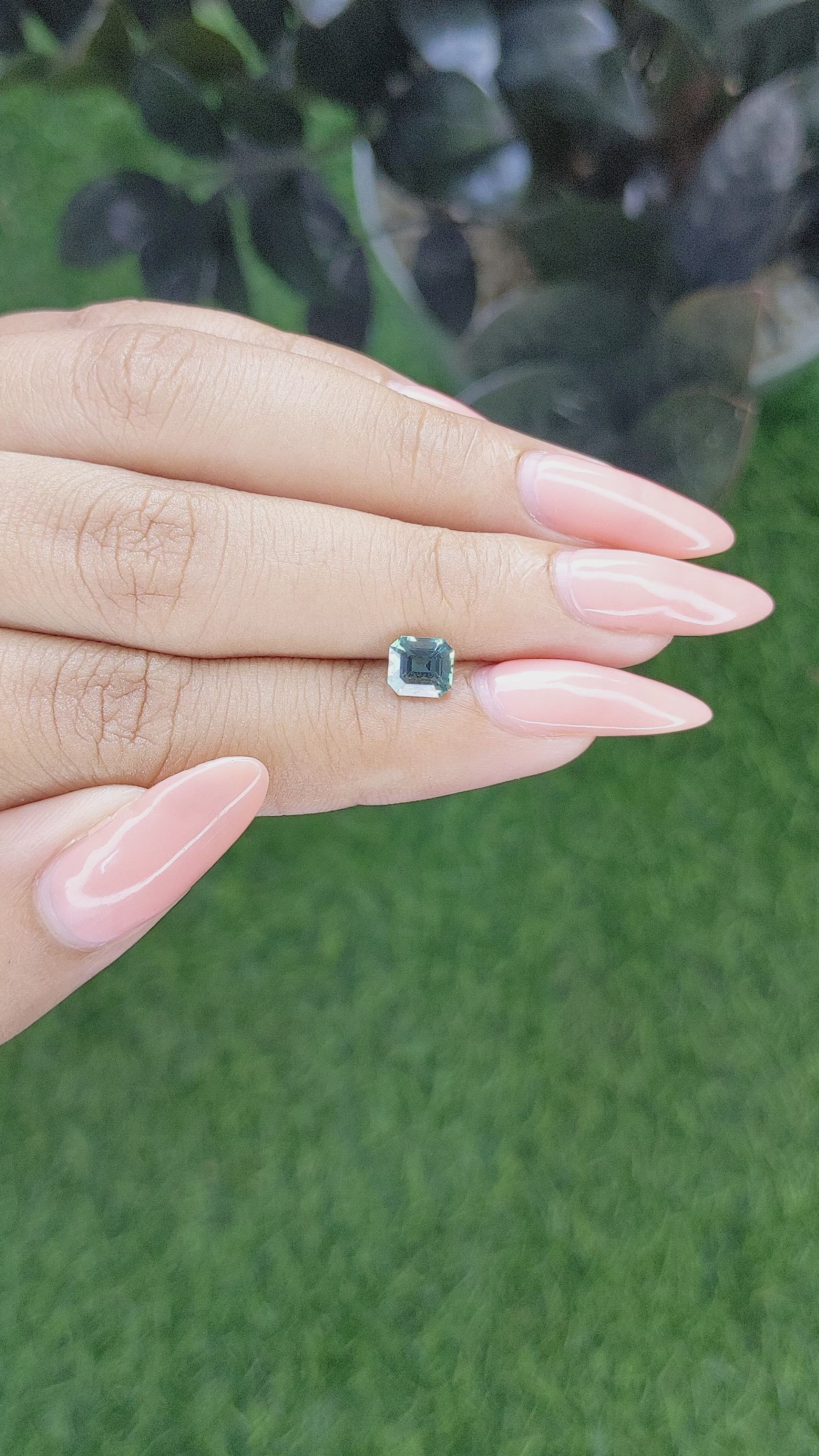 1.14 Ct. Bluish Green Sapphire from Madagascar Size Video