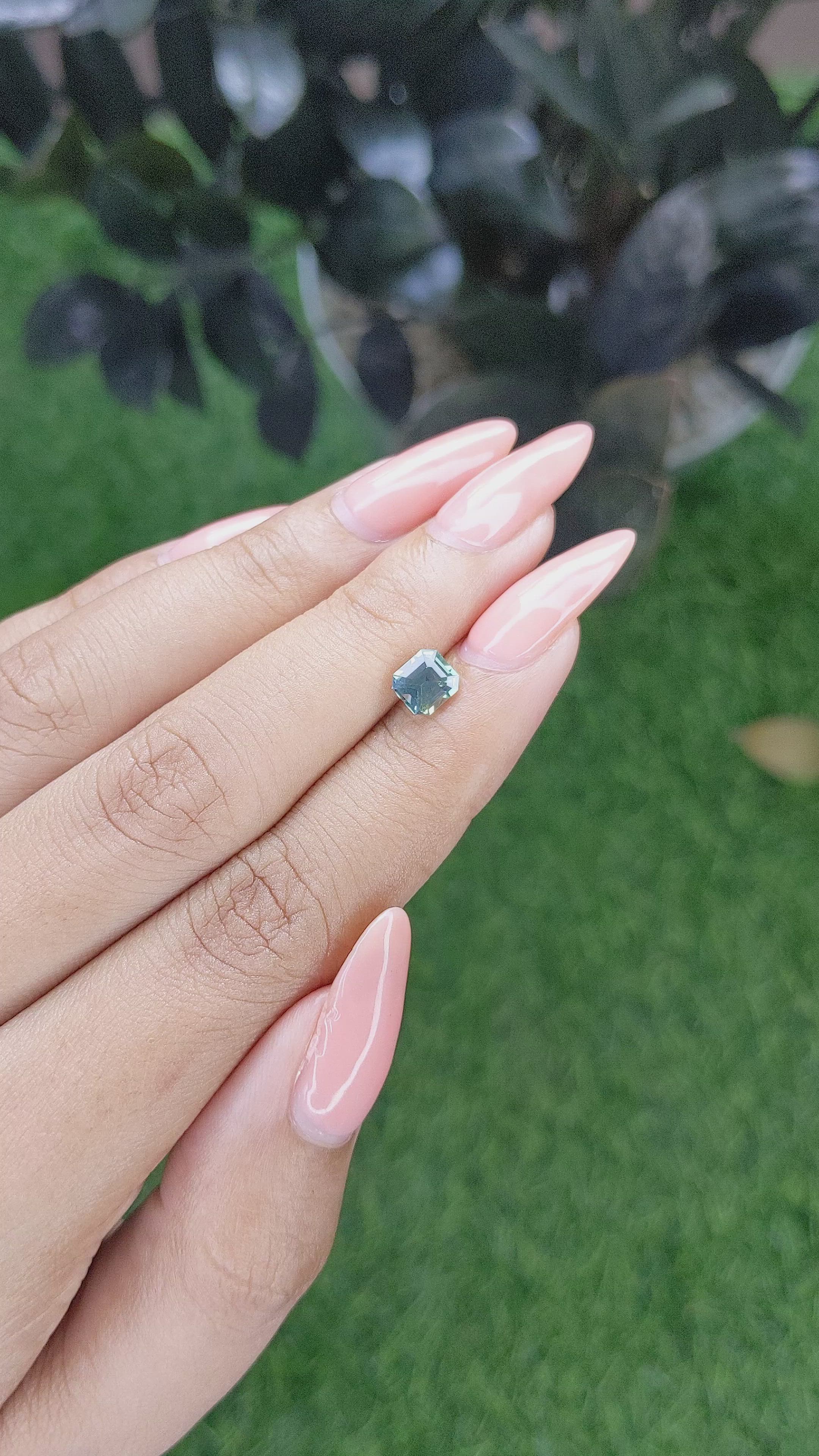 1.14 Ct. Bluish Green Sapphire from Madagascar Size Video