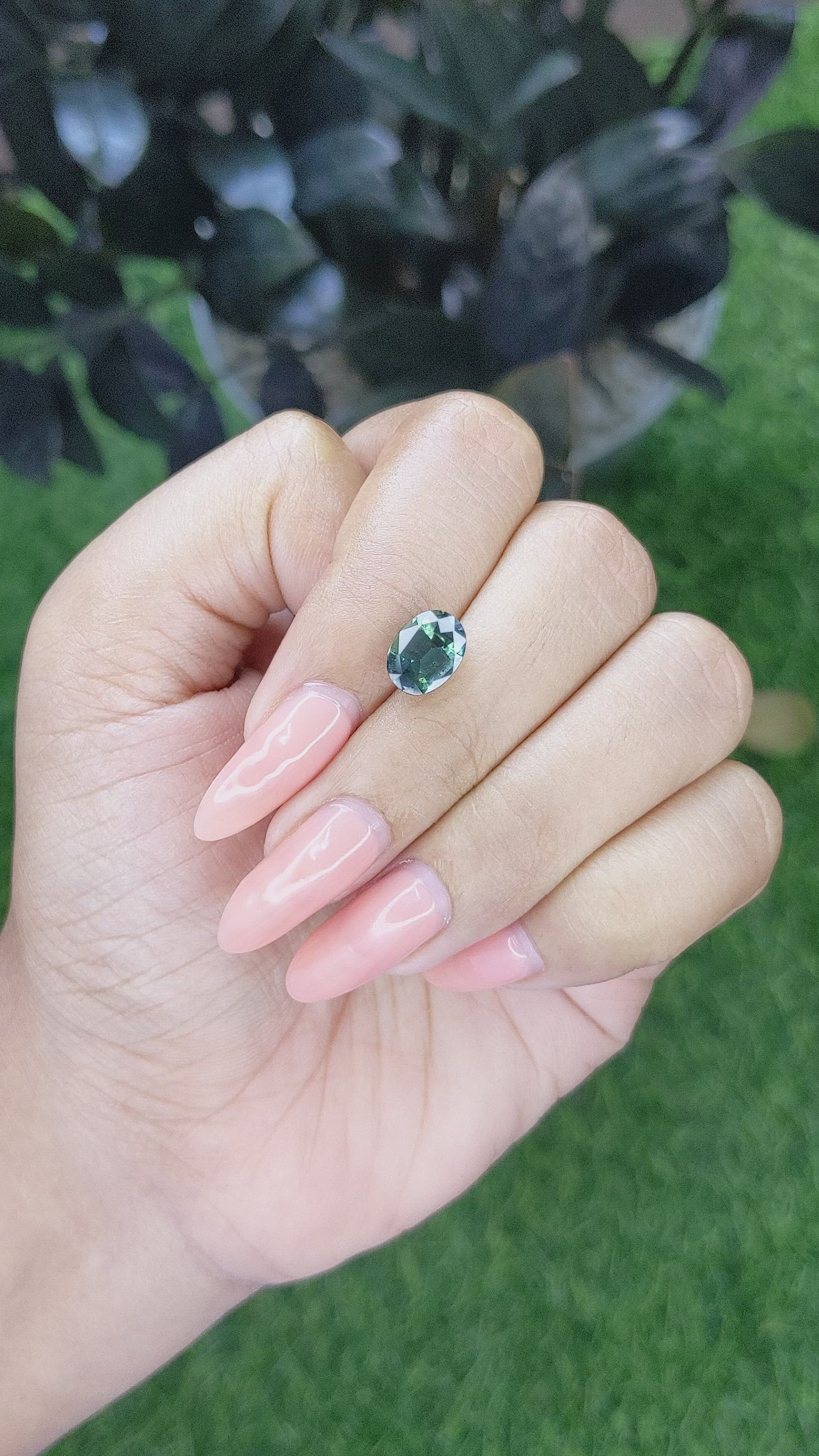 2.52 Ct. Bluish Green Sapphire from Madagascar Size Video