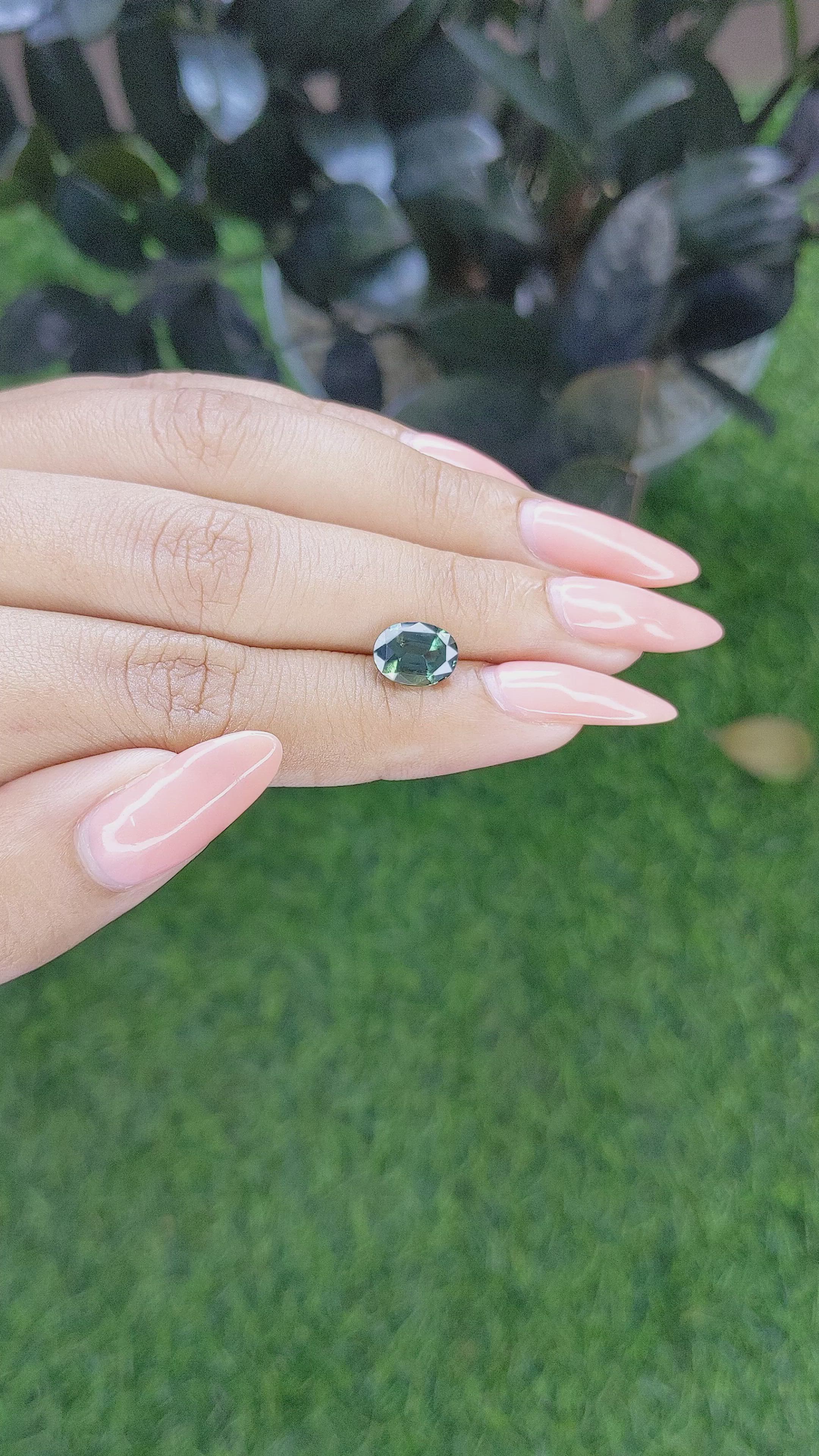 2.52 Ct. Bluish Green Sapphire from Madagascar Size Video