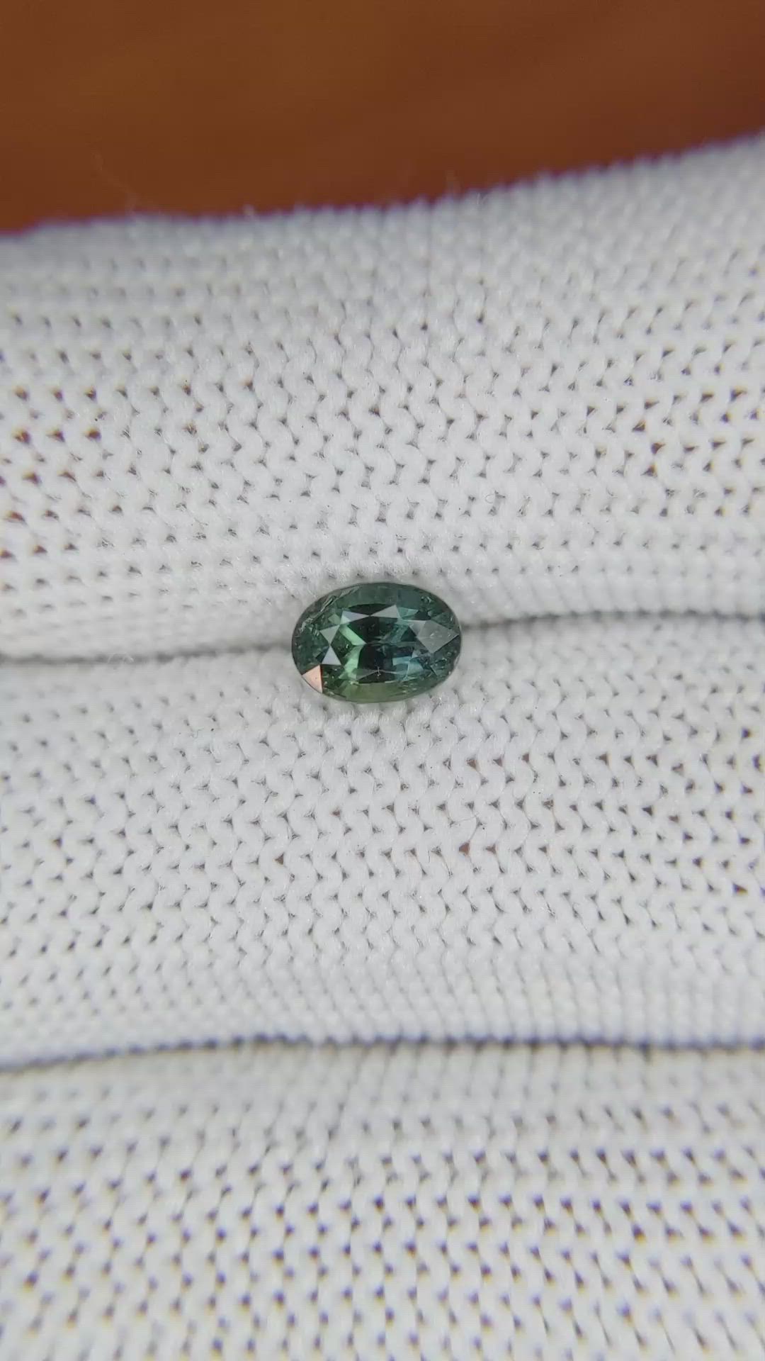 0.96 Ct. Bluish Green Sapphire from Madagascar Size Video